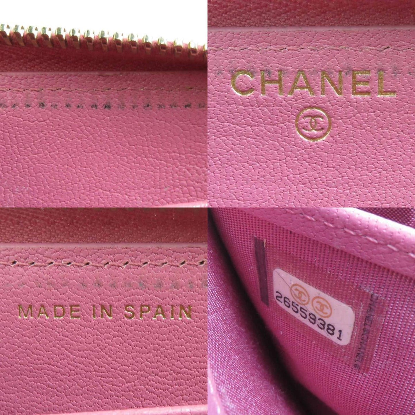 Chanel Round Long Wallet Leather Pink Gold
