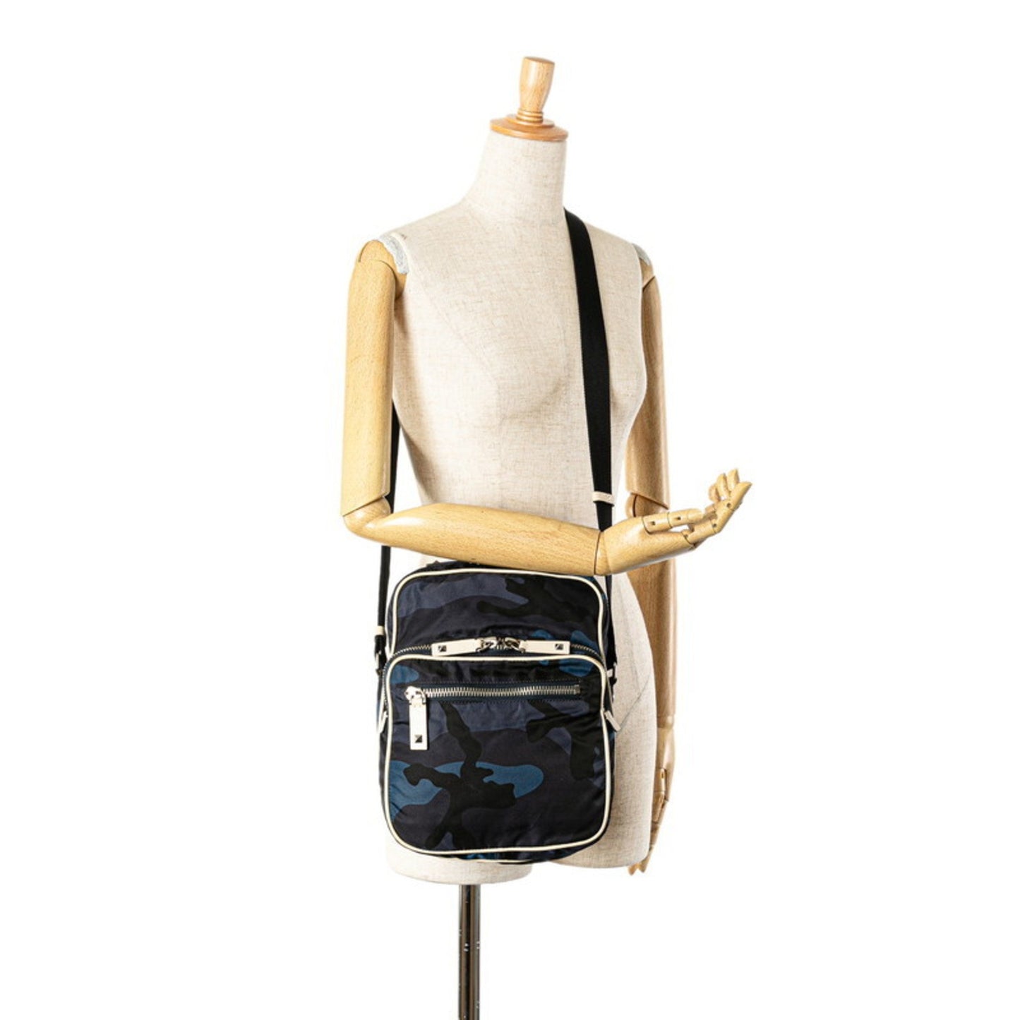 Valentino Camouflage Studded Shoulder Bag Navy Black Nylon