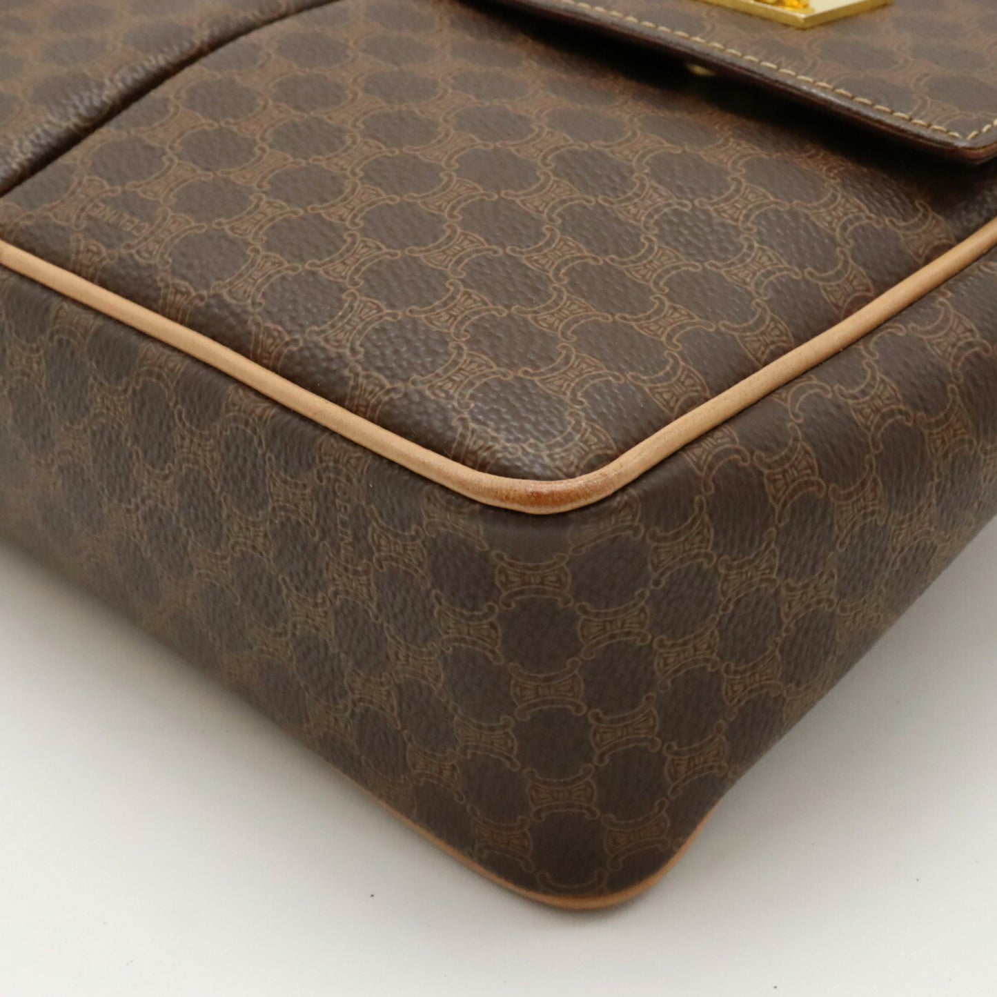 Celine Macadam Pattern Blazon Shoulder Bag Pvc Leather Dark Brown Light