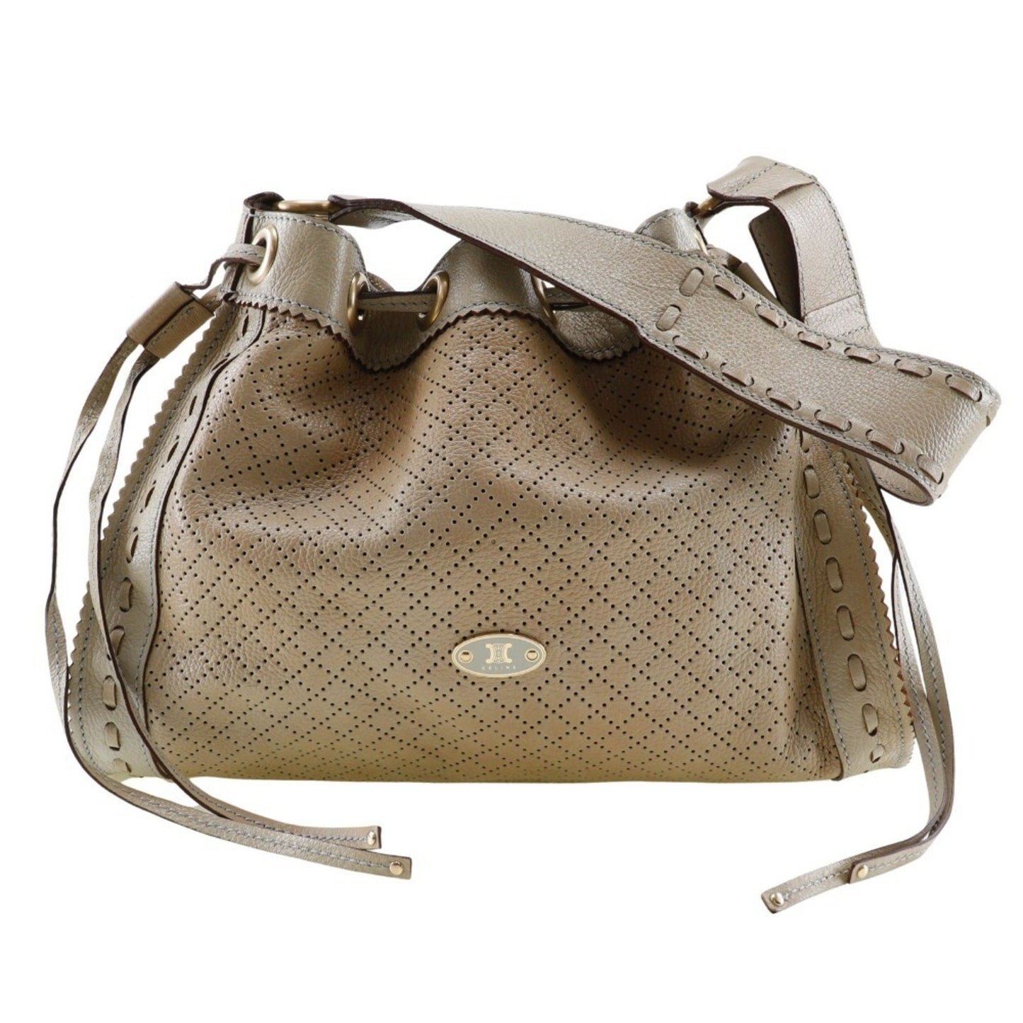 Celine Shoulder Bag Punching Calf Beige Purse