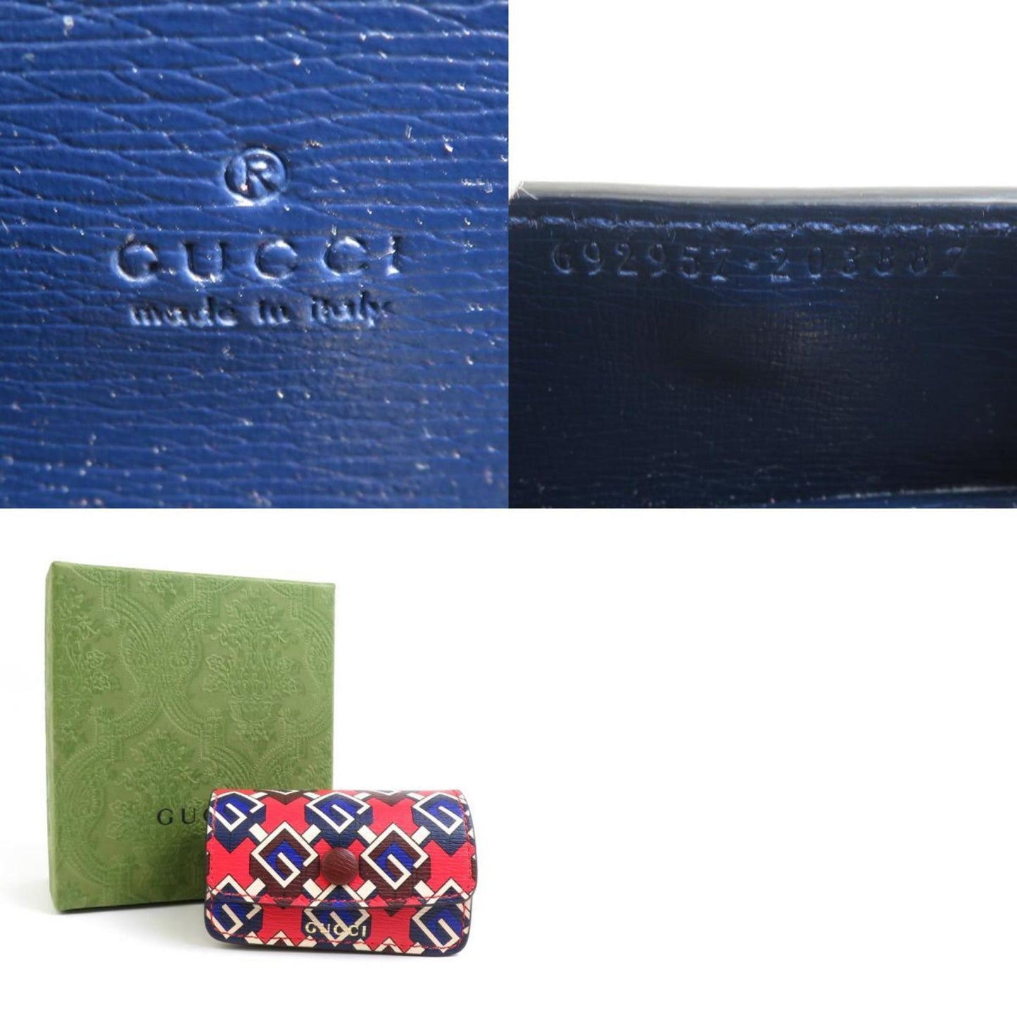 Gucci Etiquette Bag Holder Leather Red Multicolor Gold