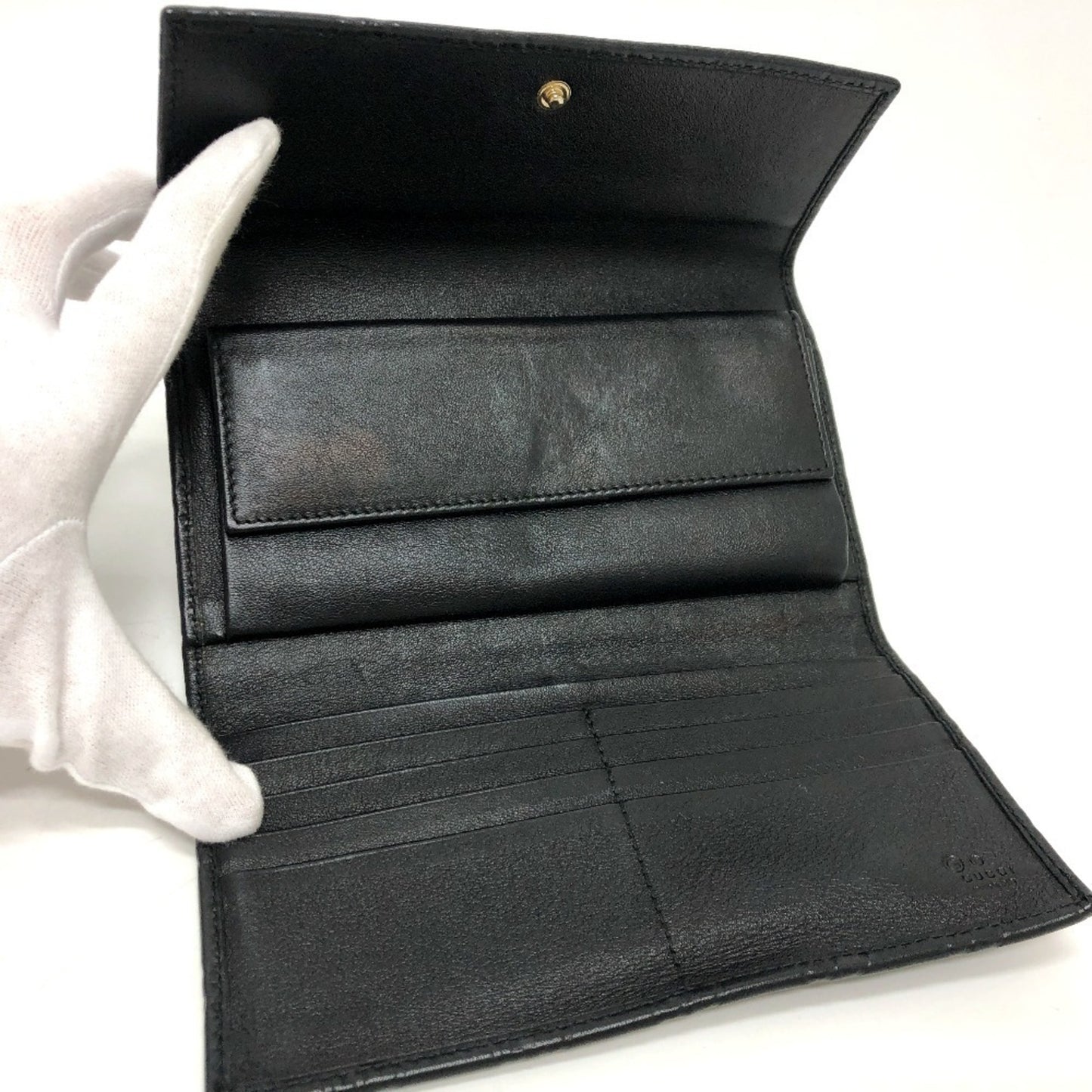 Gucci 257303 Shima Line Gg Wallet Long Embossed All-Over Pattern Tri-Fold Leather