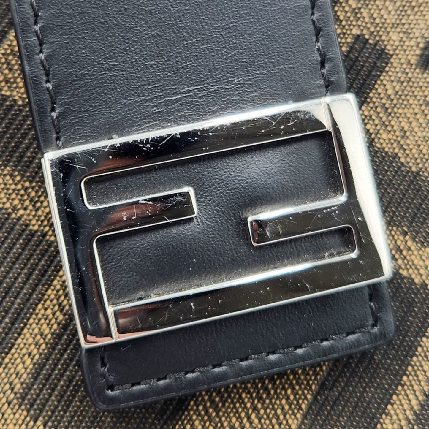Fendi Phone Case Zucca 7Ar944 Black Brown Leather Canvas