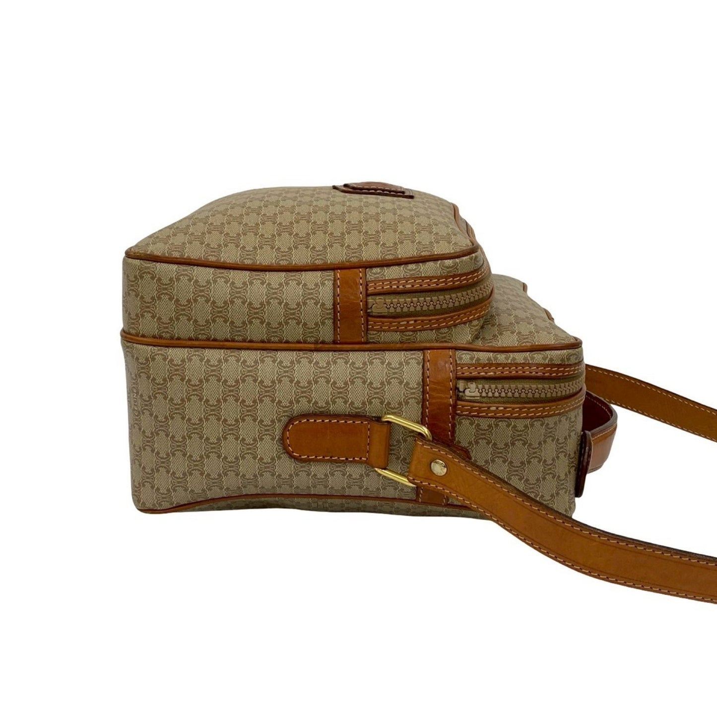 Celine Macadam Blason Pattern Leather Shoulder Bag/Pochette In Beige