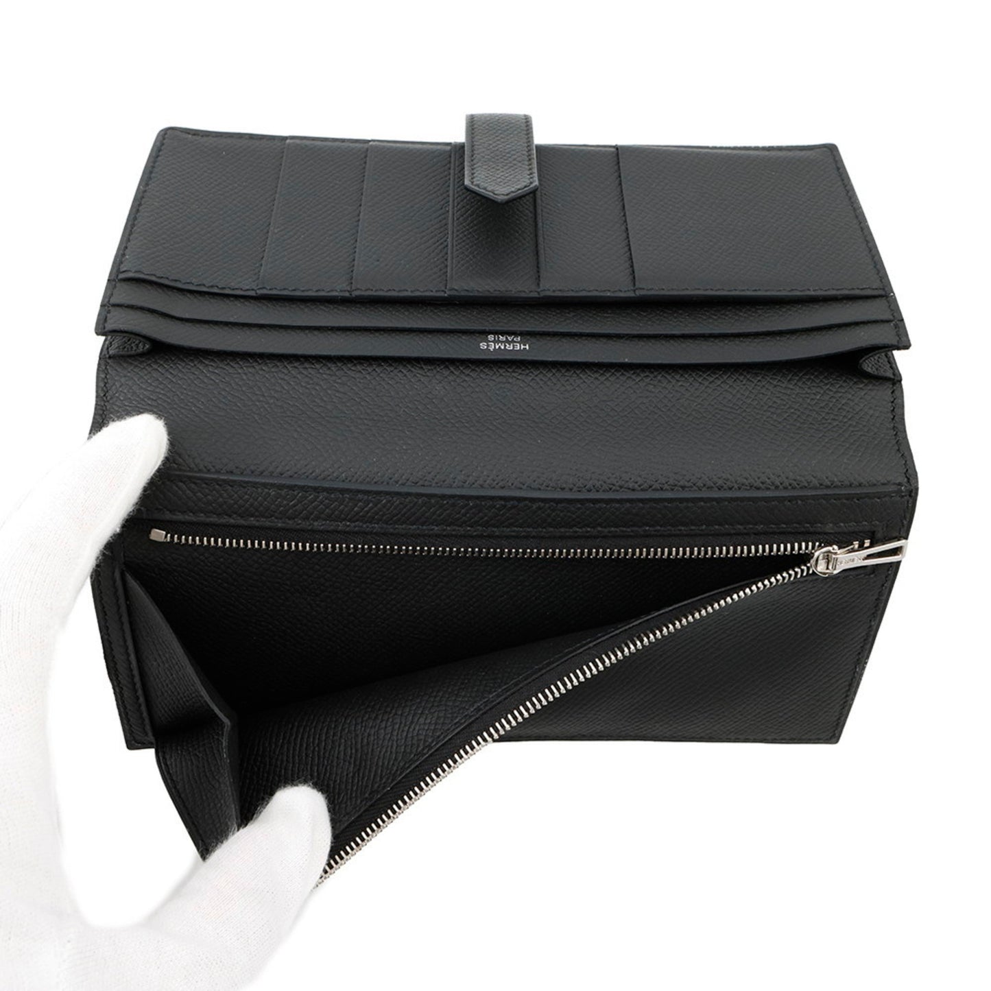 Hermes Herms Bearn Soufflet Long Wallet In Black
