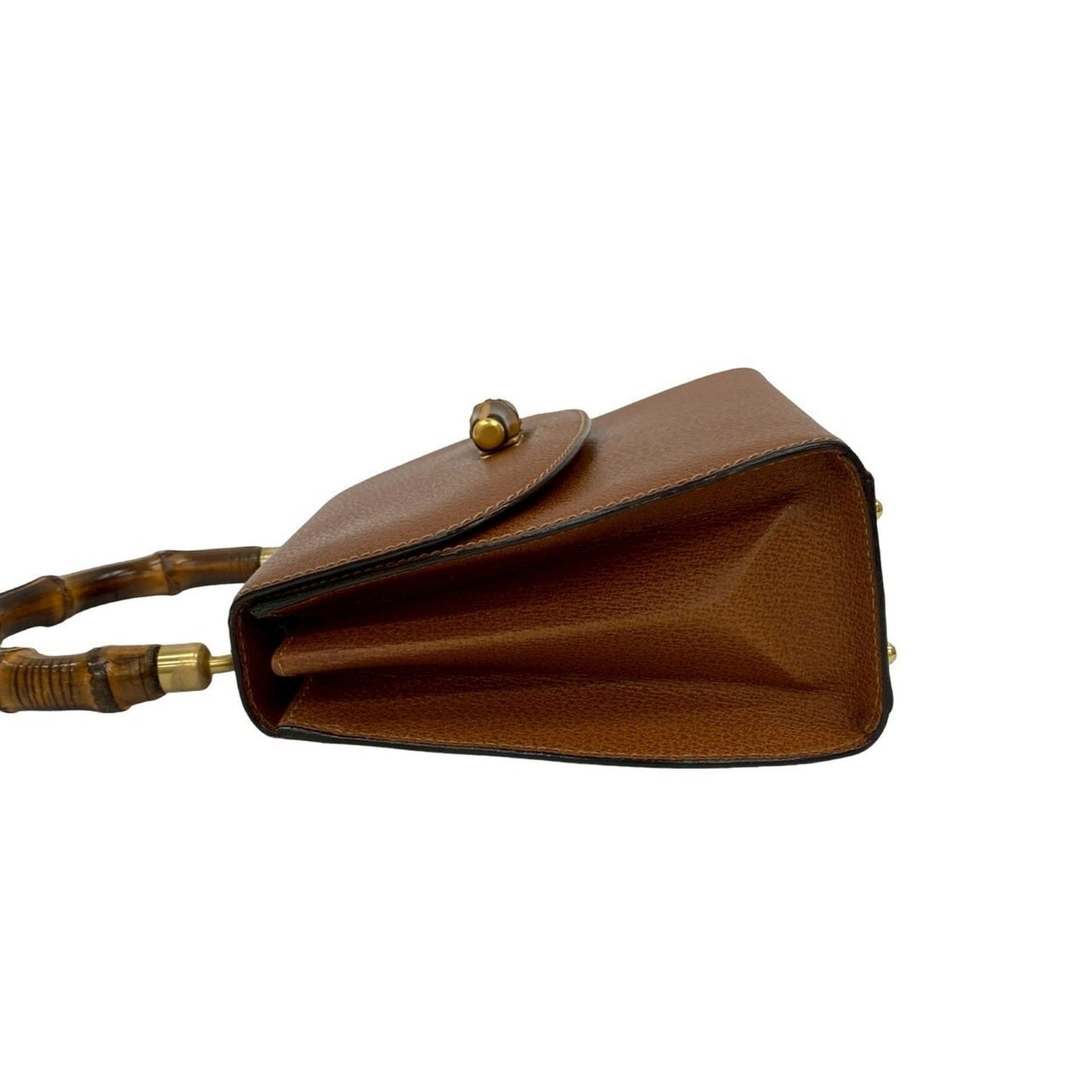 Gucci Old Gucci Vintage Bamboo Leather Turnlock Handbag/Mini Tote Bag Brown 26643