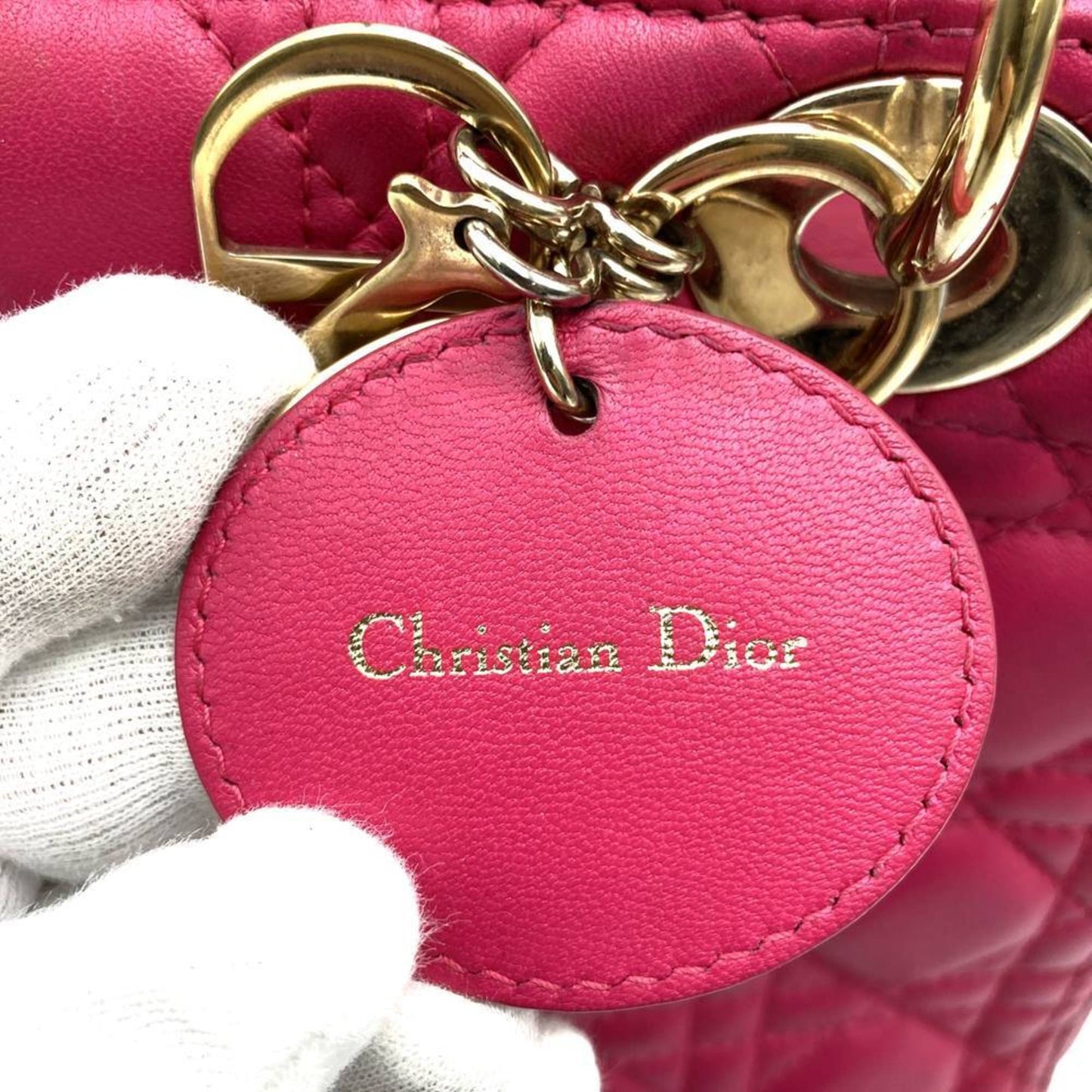 Christian Dior Dior Lady Medium 2Way Shoulder Bag Handbag Leather Pink