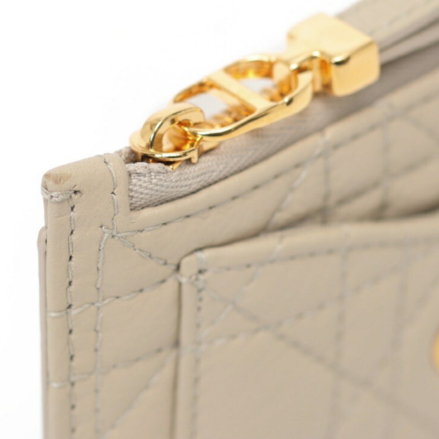Christian Dior Dior Caro Cosmos Zip Card Holder Case S5131Uwhc_M116 Cannage Calfskin Beige K-157764