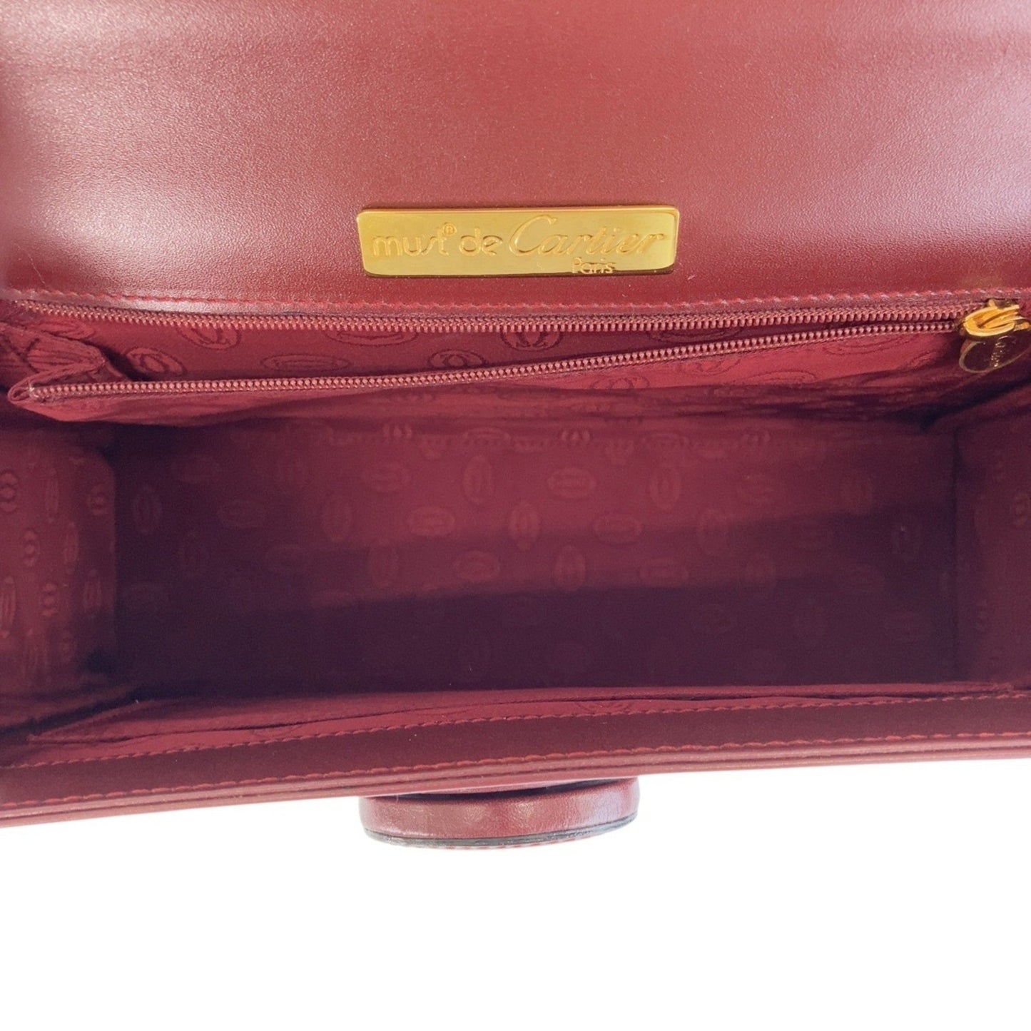 Cartier Must Line Wine Red Bordeaux Gold Hardware Leather Handbag