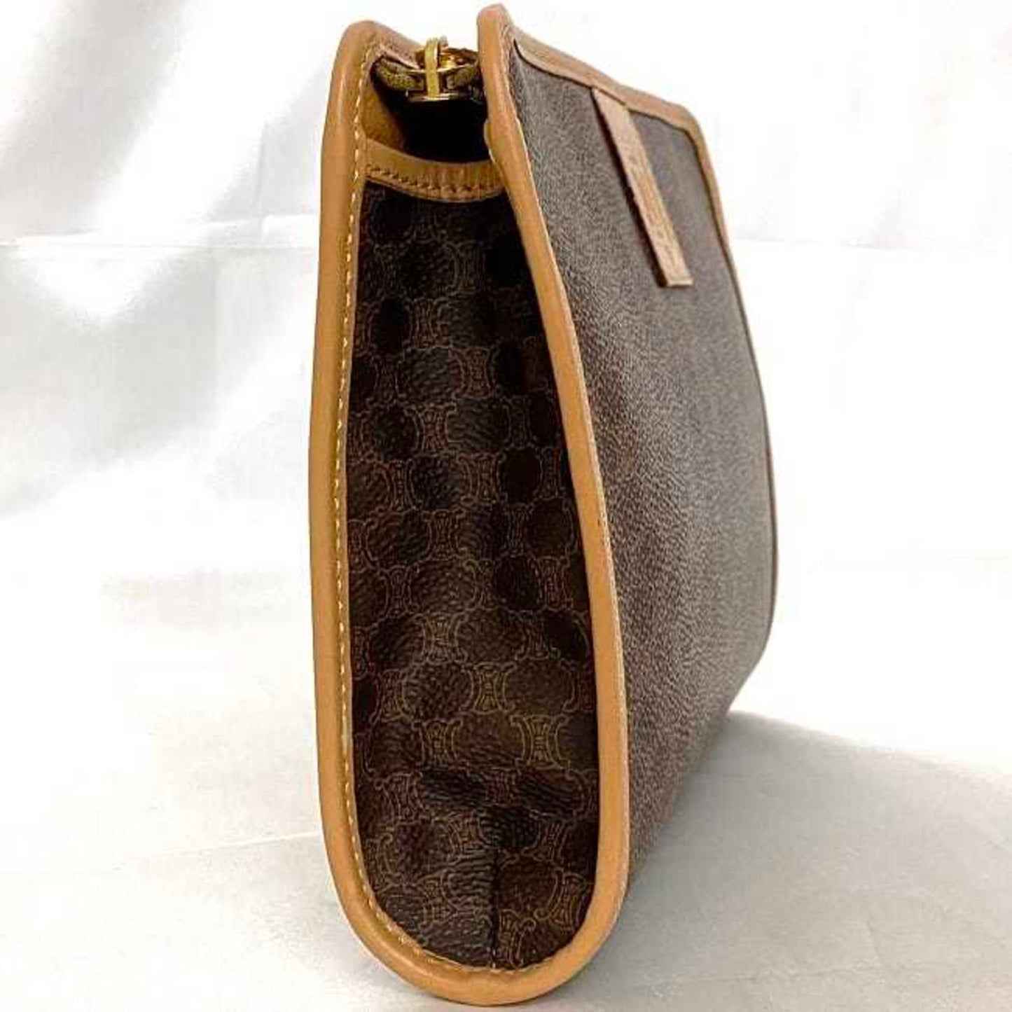 Celine Clutch Bag F-21553 Brown Beige Macadam Pouch Second Pvc Leather M16/2 Celine