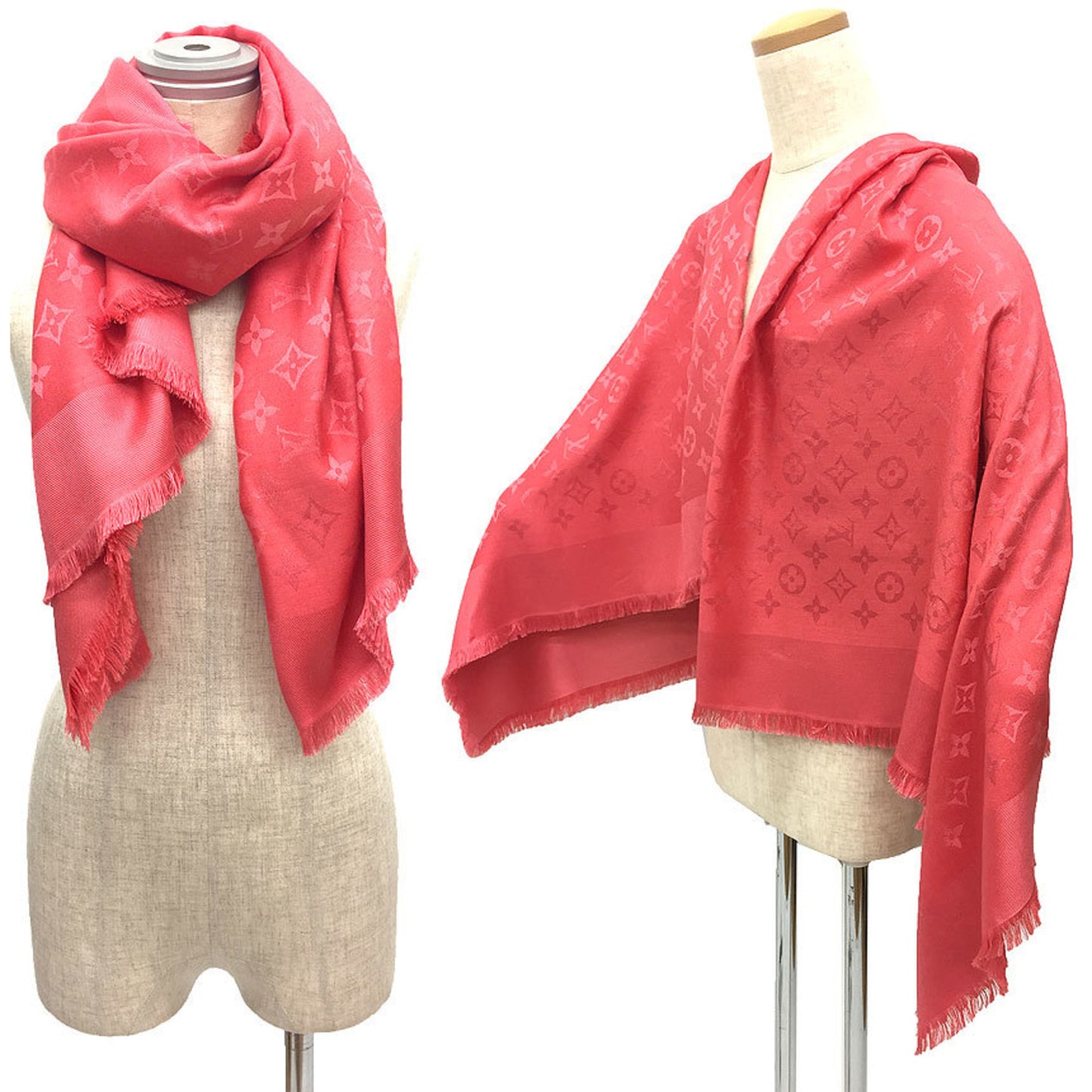 Louis Vuitton Louis Vuitton Shawl Monogram Stole Large Silk X Wool Raspberry Small Aq10459