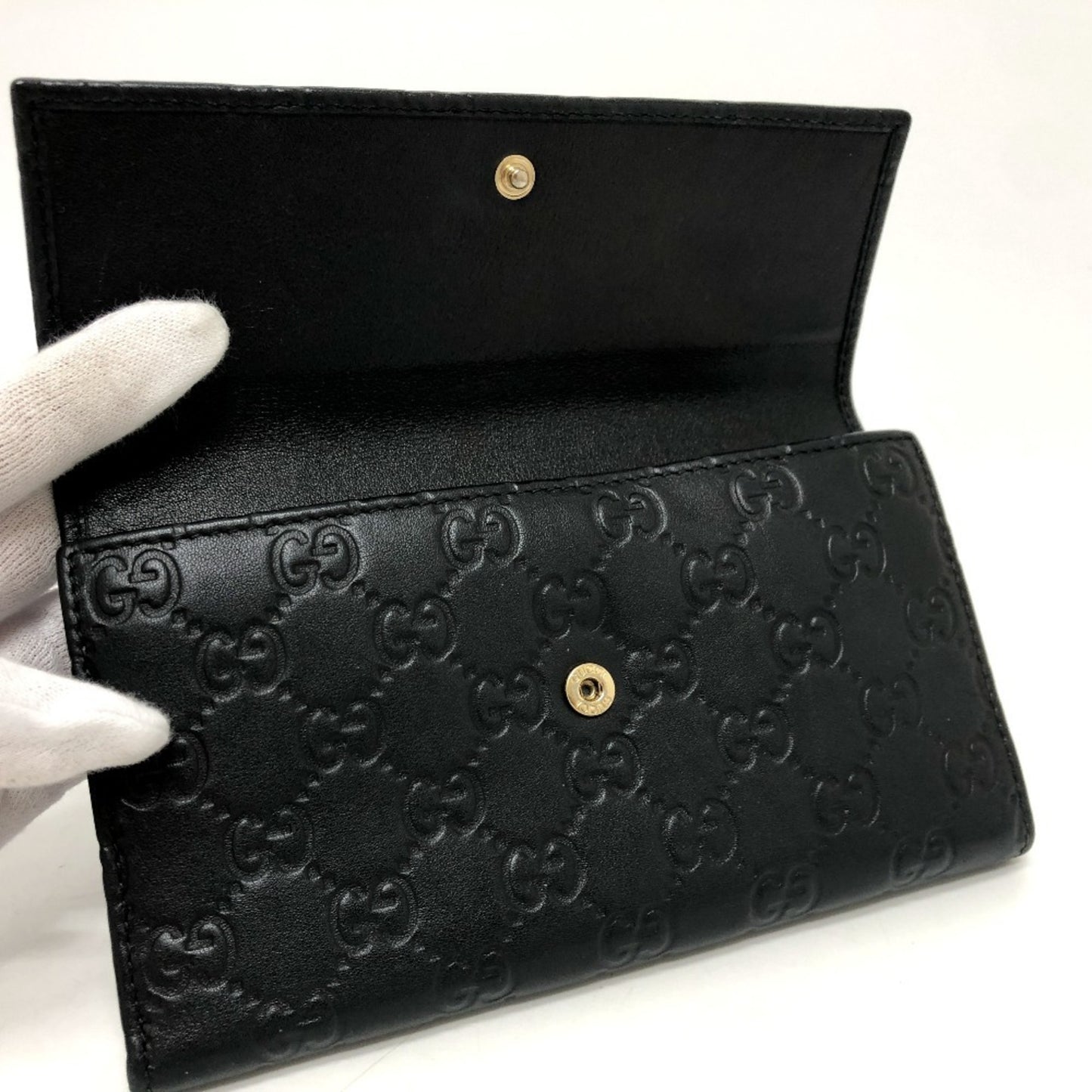 Gucci 257303 Shima Line Gg Wallet Long Embossed All-Over Pattern Tri-Fold Leather