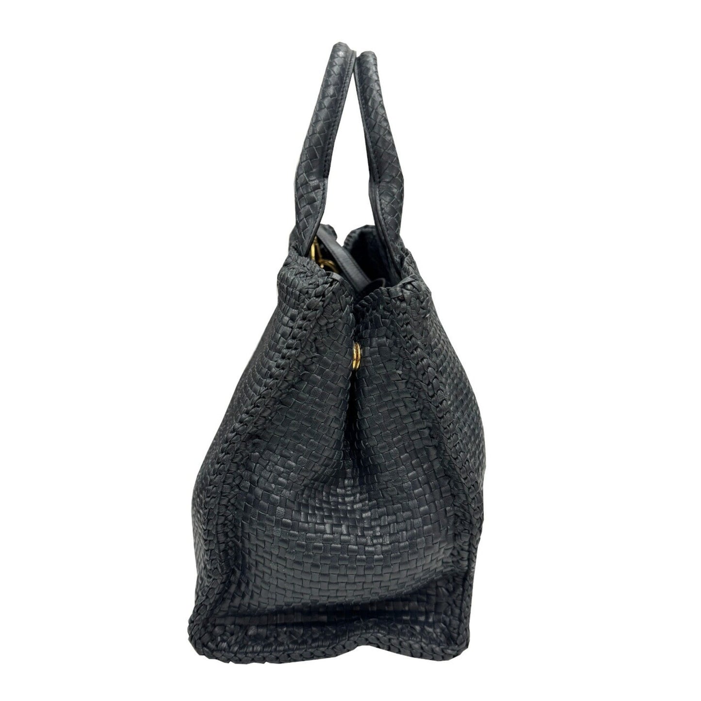 Prada 1Bg258 Shoulder Bag Madras Handbag Leather Navy