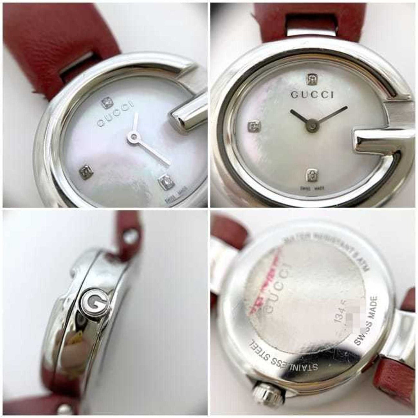Gucci Watch F-21226 Shell Silver Red G Balloon 134.5 Double Ss Leather Quartz 1432**** Gucci 3P