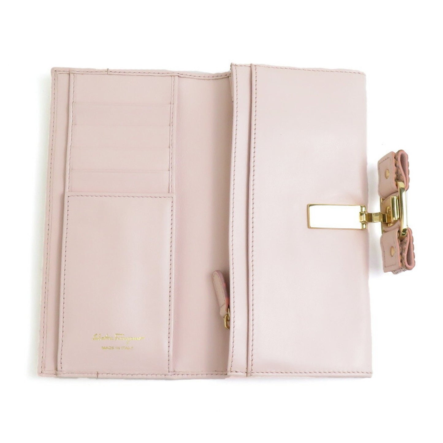 Salvatore Ferragamo Bi-Fold Long Wallet Vara Ribbon Leather Light Pink Gold
