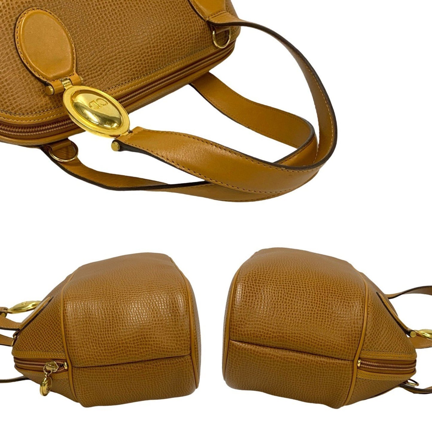 Christian Dior Cd Logo Hardware Leather Handbag/Boston Bag In Camel