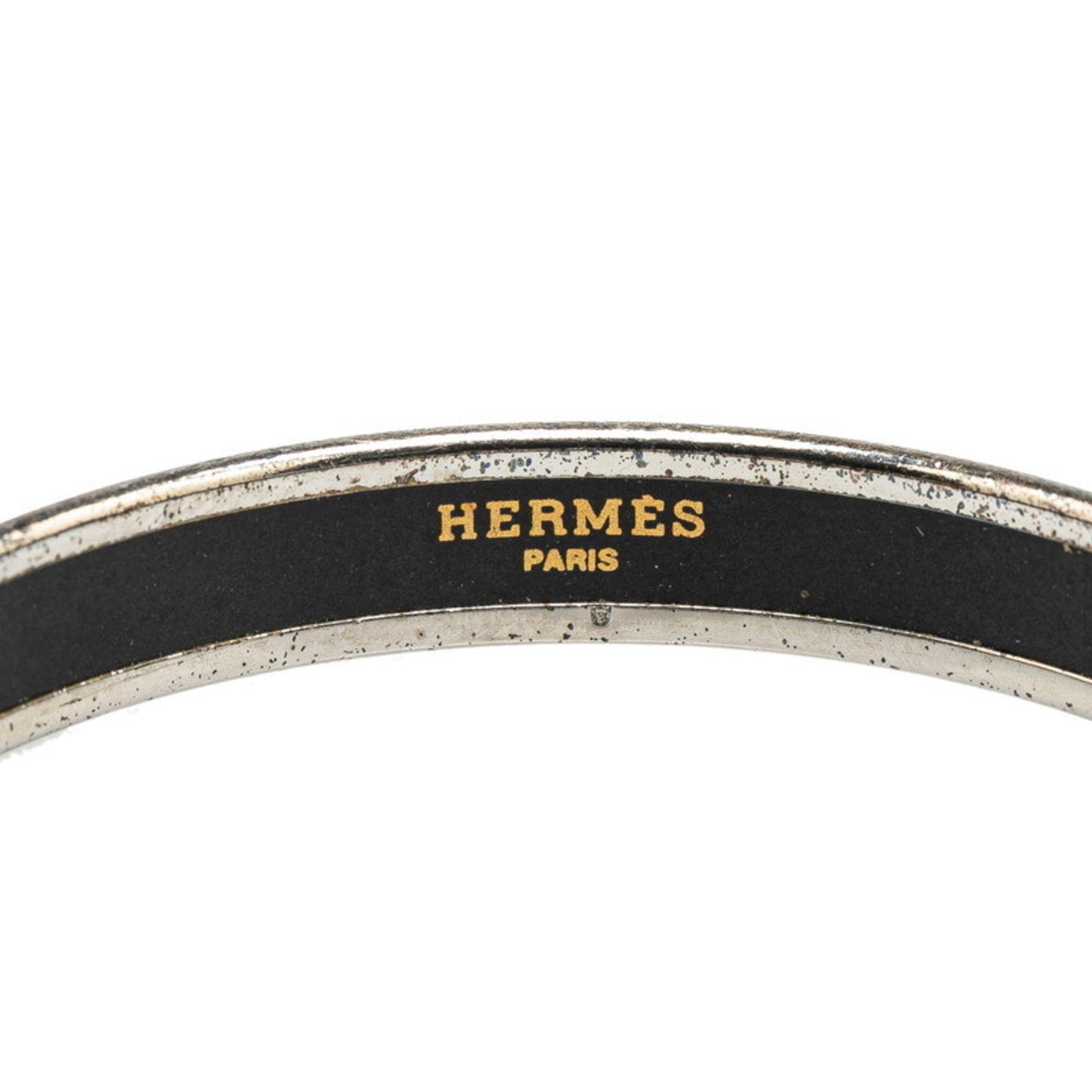 Hermes Enamel Bangle Silver White Multicolor Metal