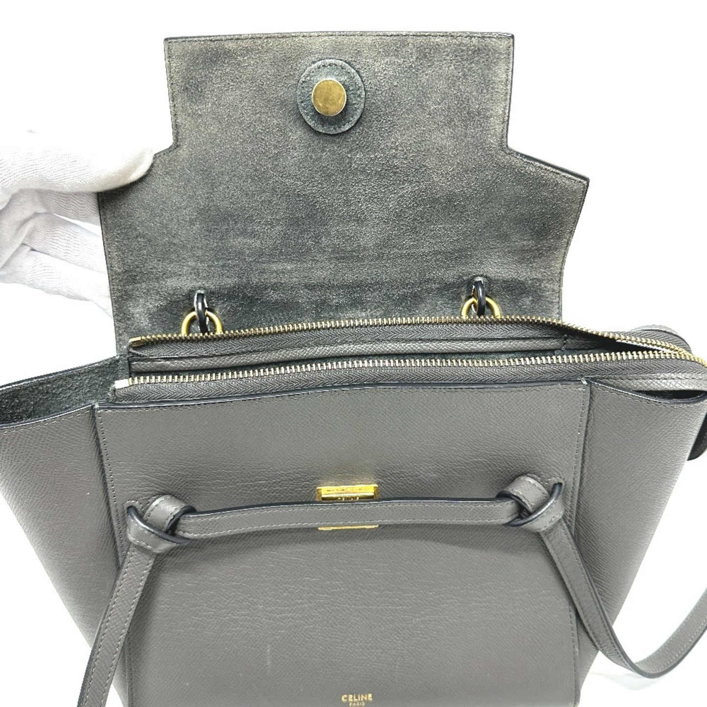 Celine 189153 Logo 2Way Shoulder Bag Hand Bag Gray