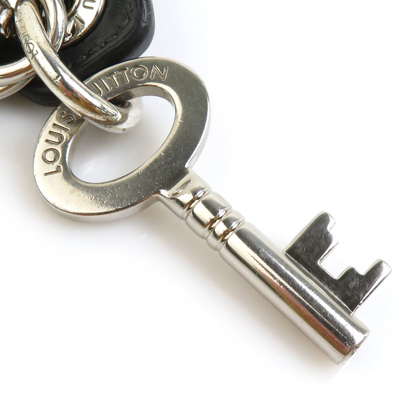 Louis Vuitton Louis Vuitton Charm Key Ring Portocle Lv Creme Metal Leather Black X Silver