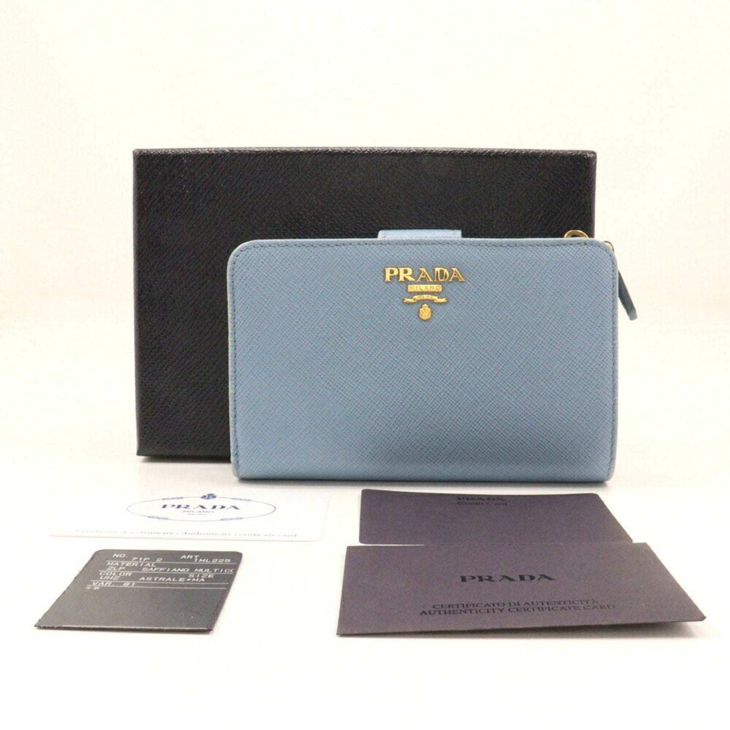 Prada Bi-Fold Wallet Saffiano Astrale Light Blue Snap Button