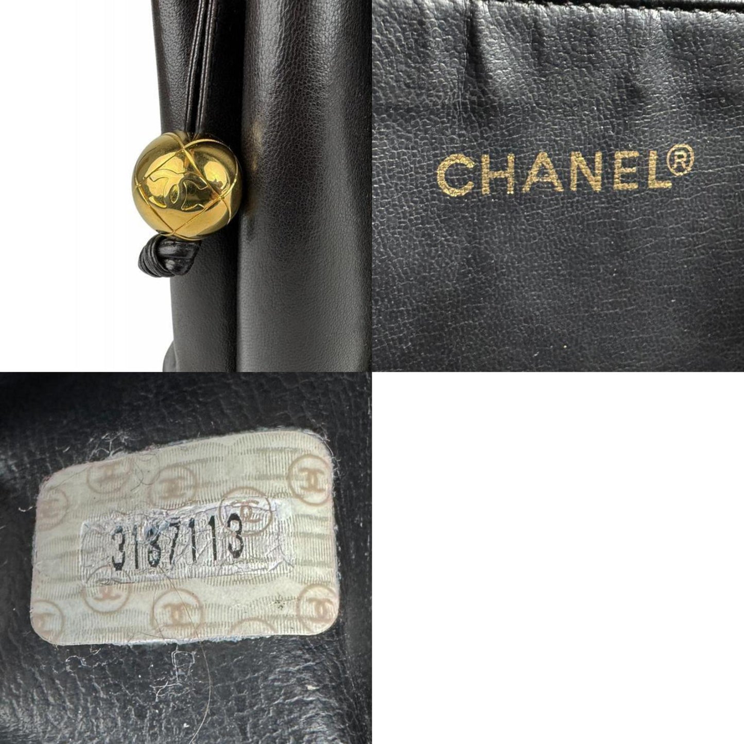 Chanel Shoulder Bag Leather Metal Black Gold