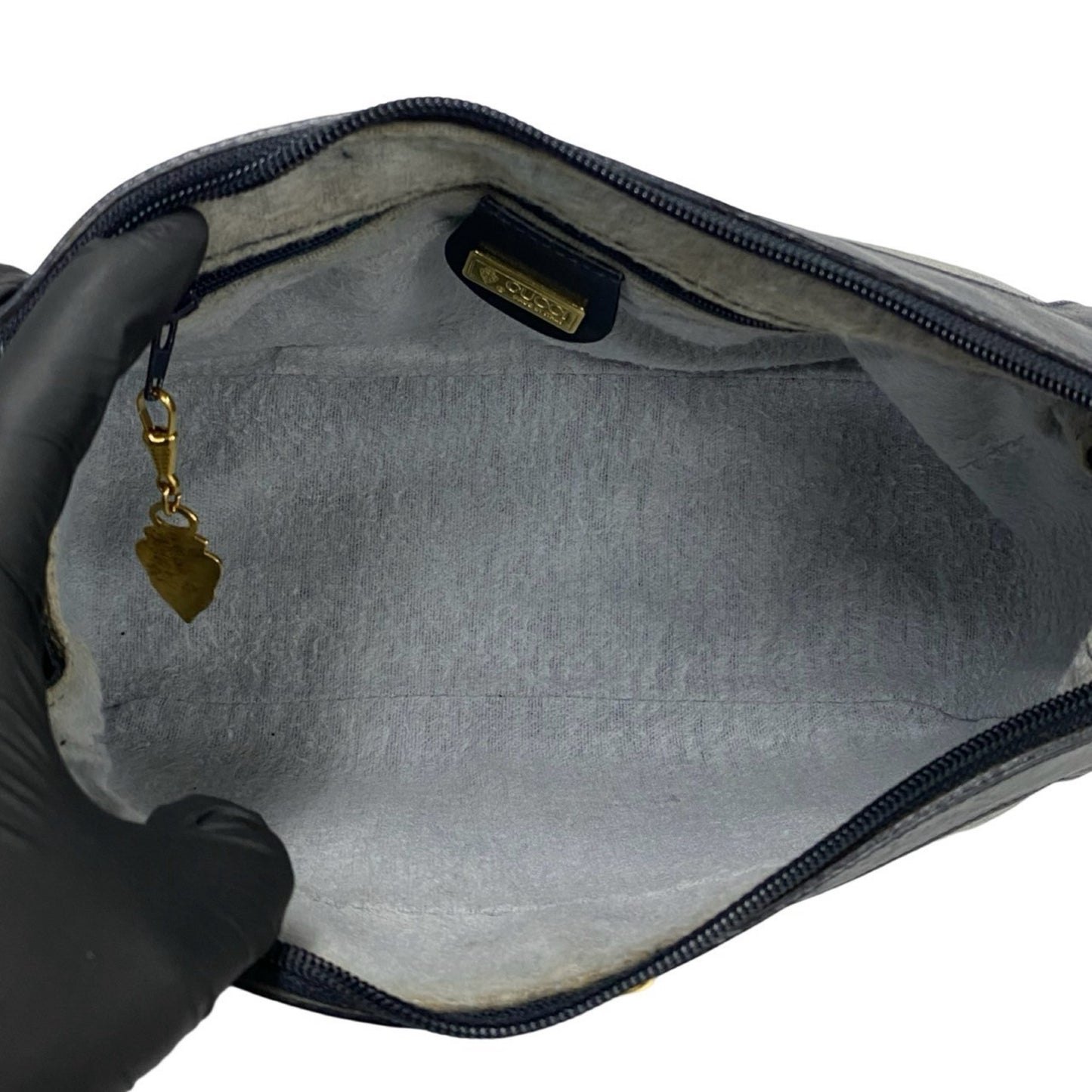 Gucci Old Gucci Micro Gg Logo Hardware Leather Shoulder Bag Pochette Sacoche Navy 04048