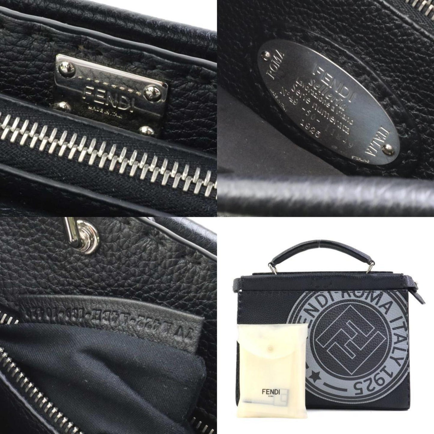 Fendi Handbag Shoulder Bag Peekaboo Fit Leather Black Grey Silver