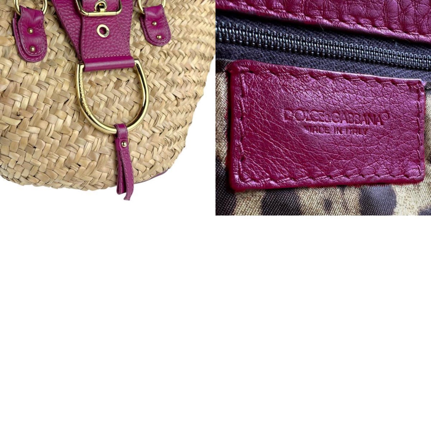 Dolce & Gabbana Shoulder Bag Straw Leather Natural Purple Gold
