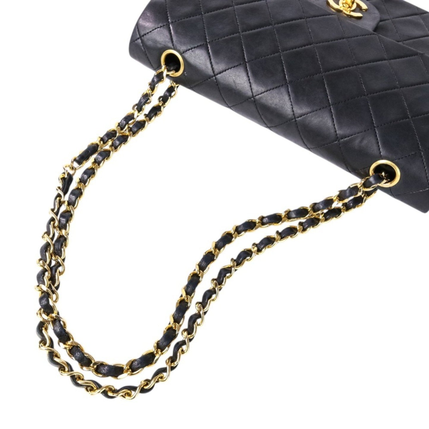 Chanel Chanel Matelasse 25 Double Flap Coco Mark Lambskin Quilted Shoulder Bag Black