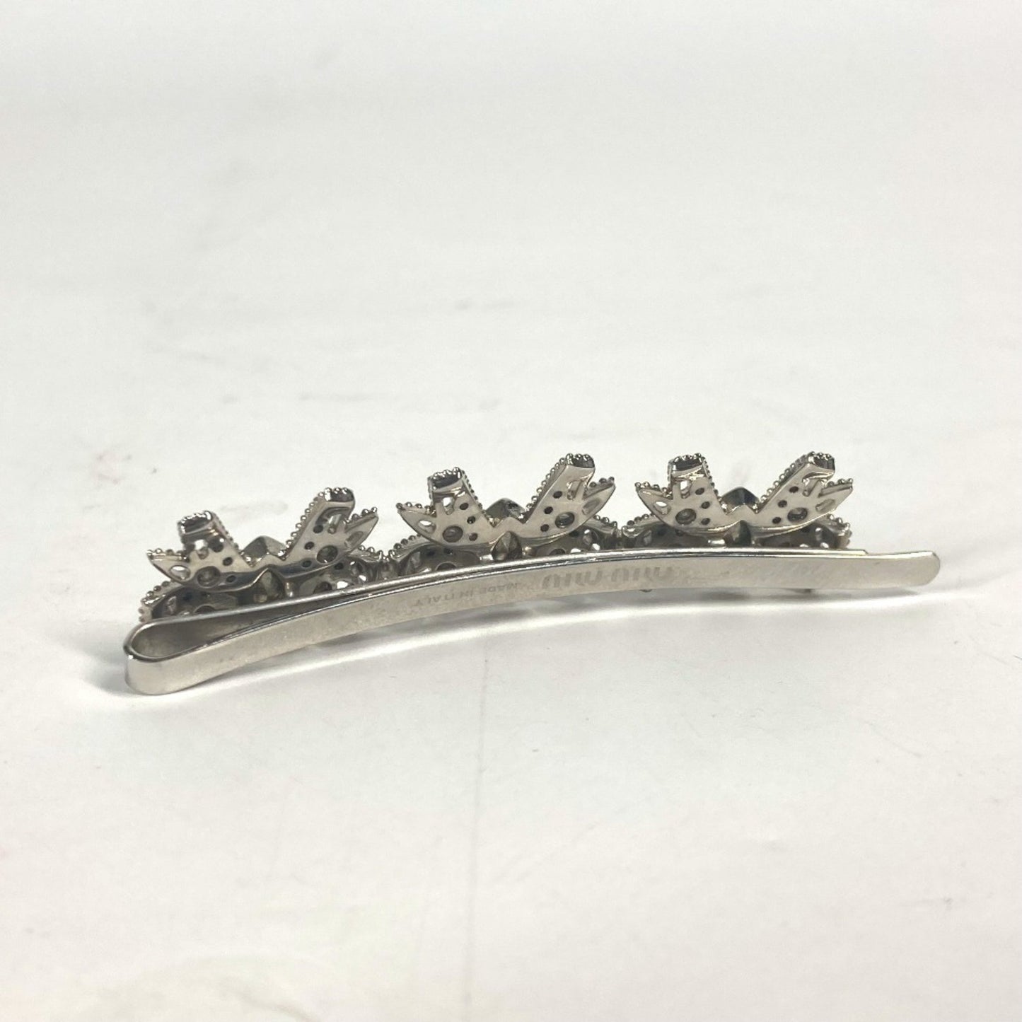 Miu Miu 5Jf031 Ribbon Rhinestone Hair Barrette Hairpin Metal