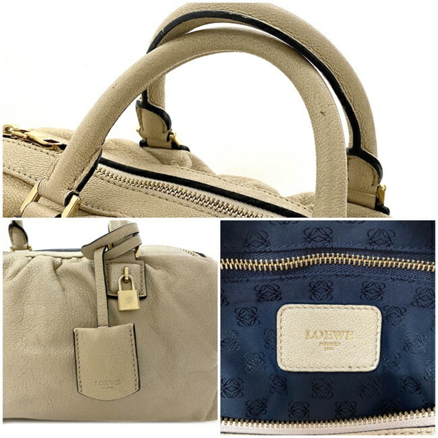 Loewe 2Way Gold Lame Anagram Leather Loewe Boston Handbag Champagne
