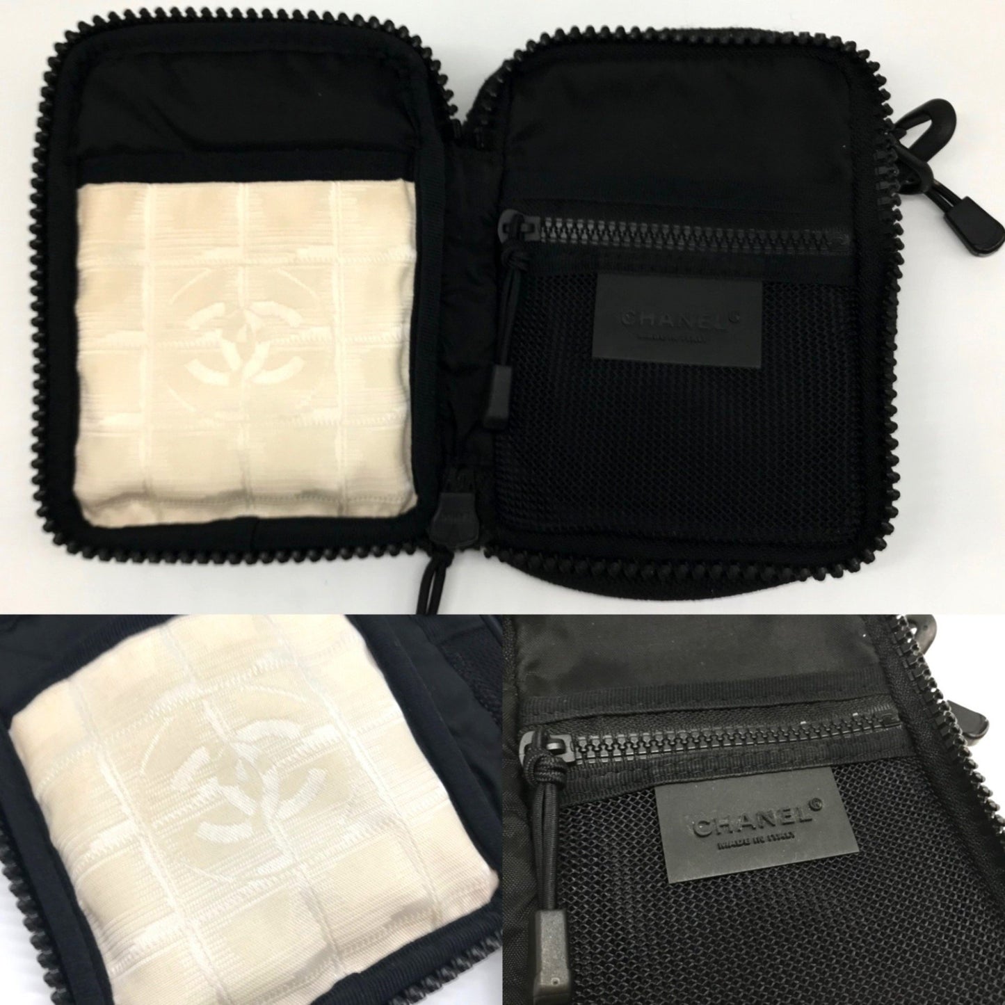 Chanel Sport Line Shoulder Bag Pochette Nylon Ivory Black Coco Mark No.8 Chanel