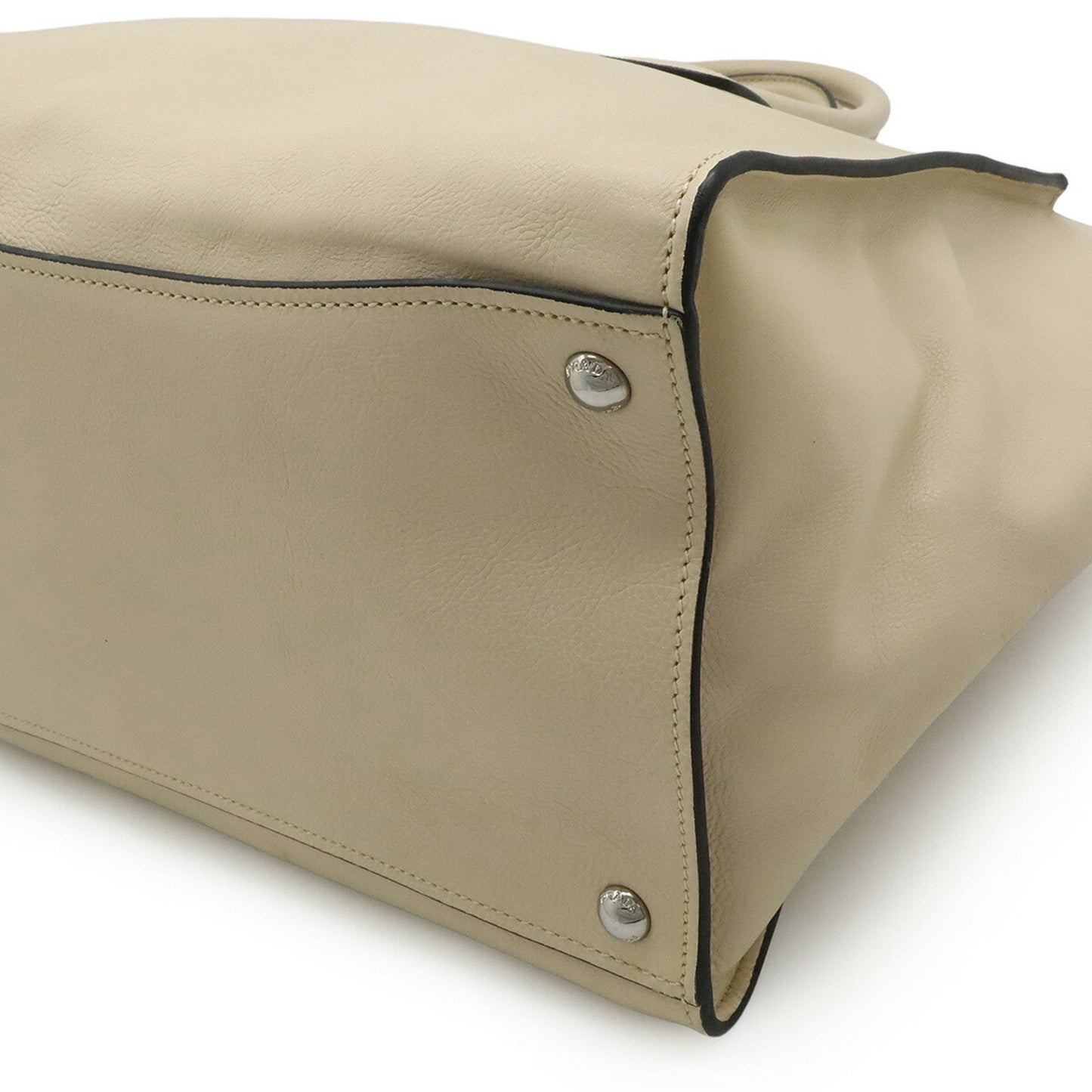 Prada Prada Triangle Handbag Tote Bag Shoulder Leather Light Beige Bn2619
