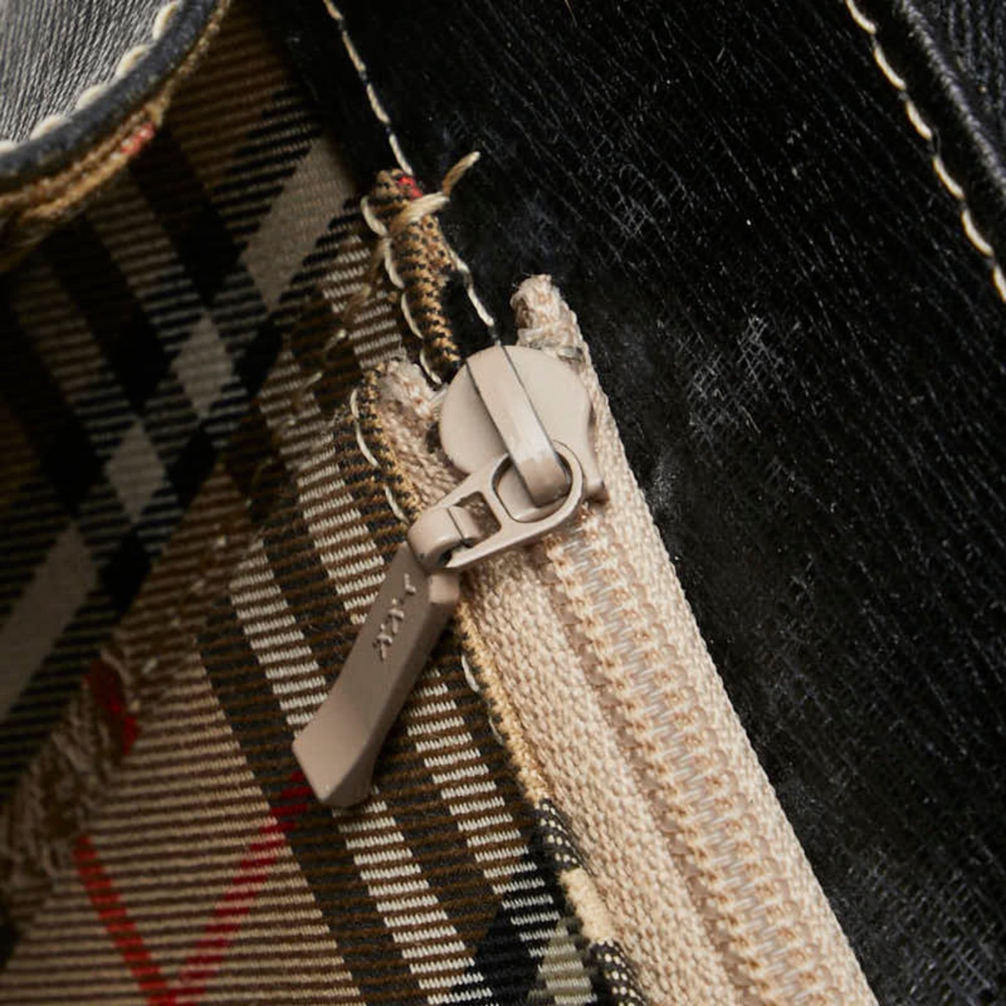 Burberry Nova Check Handbag Shoulder Bag 2Way Black Leather