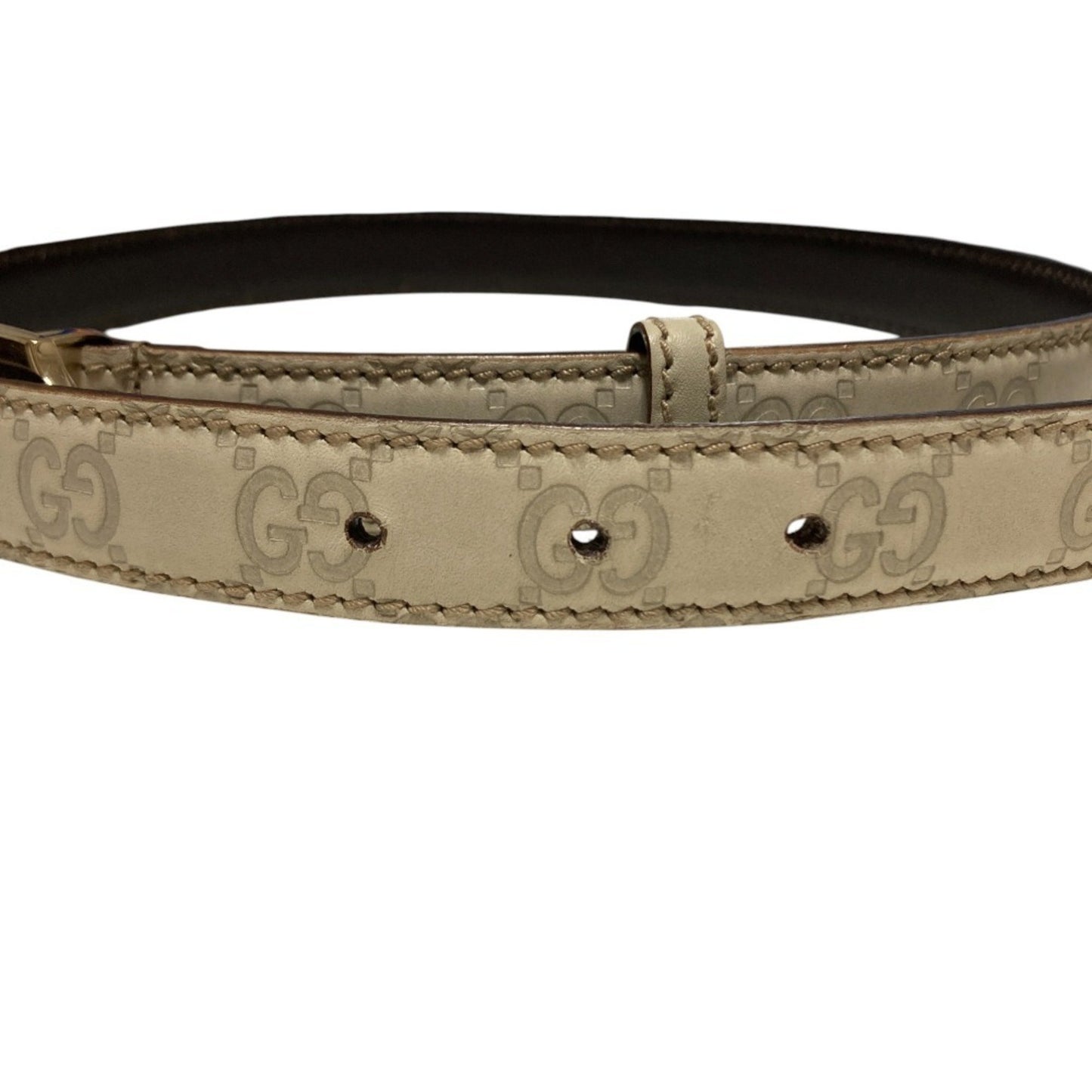 Gucci Gucci Shima Gg Pattern Top Leather Belt 146439 White