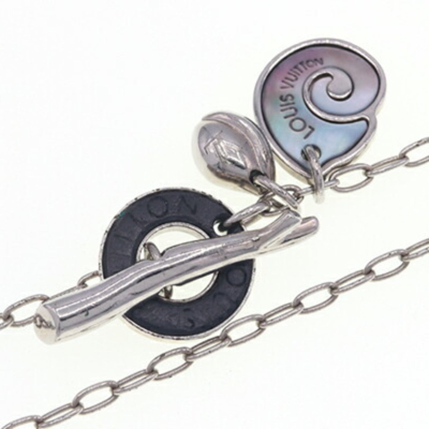 Louis Vuitton Necklace Sand Charms M62500 Silver Black Metal Shell Choker