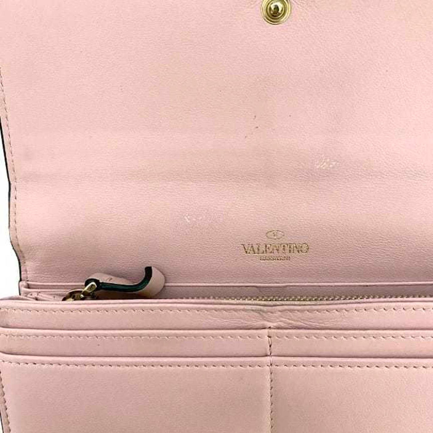 Valentino Garavani Bifold Long Wallet Pink Rockstud Studded Leather