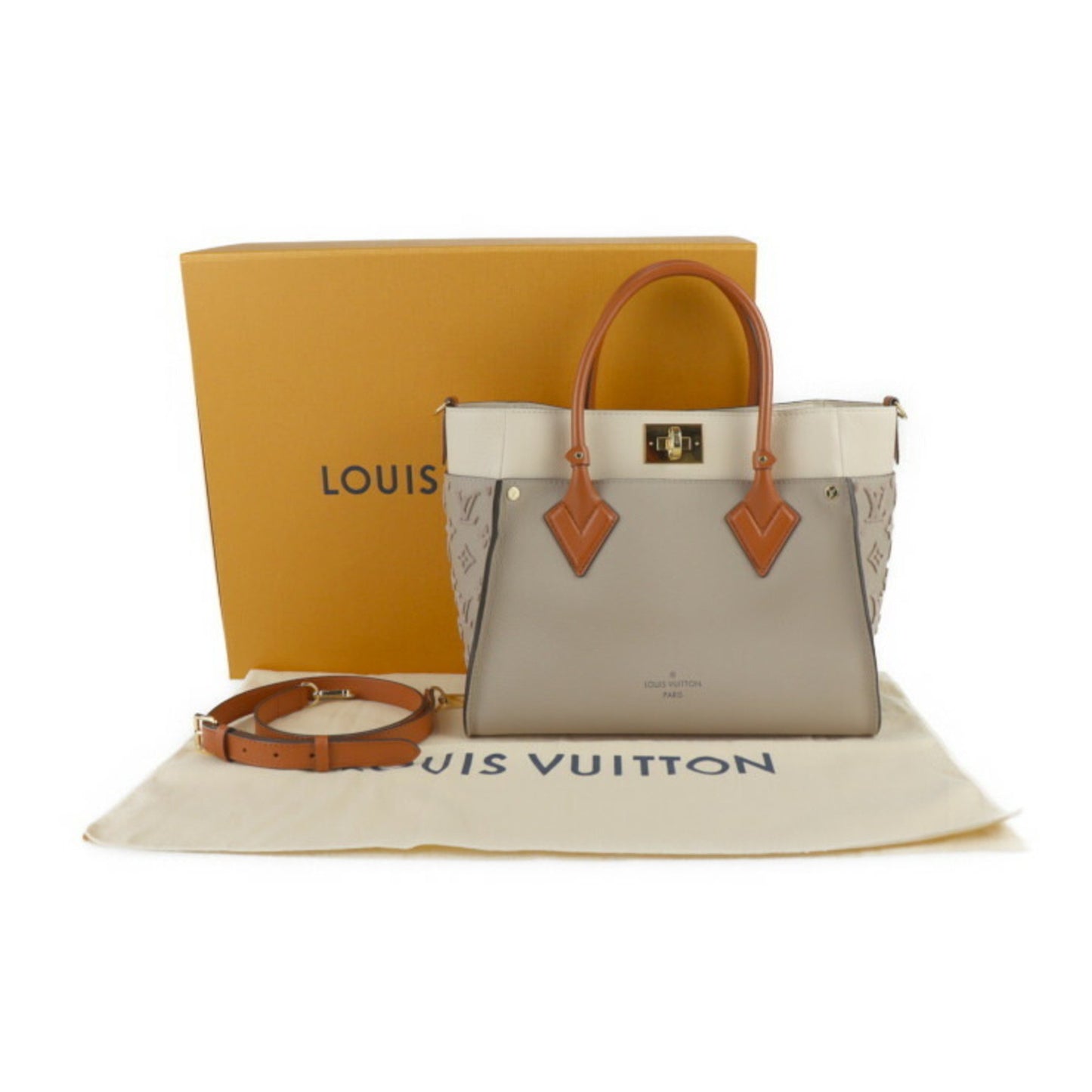 Louis Vuitton On My Side Mm Monogram Tuftage Handbag M53825 Calf Leather Gale Tote Bag Shoulder