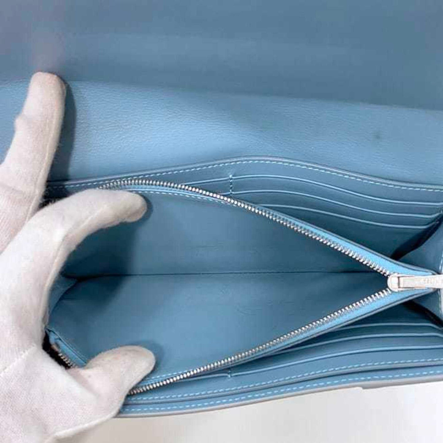 Celine Bifold Long Wallet Large Flap Multi-Function Light Blue 101673Au8 05Fr Leather Grain