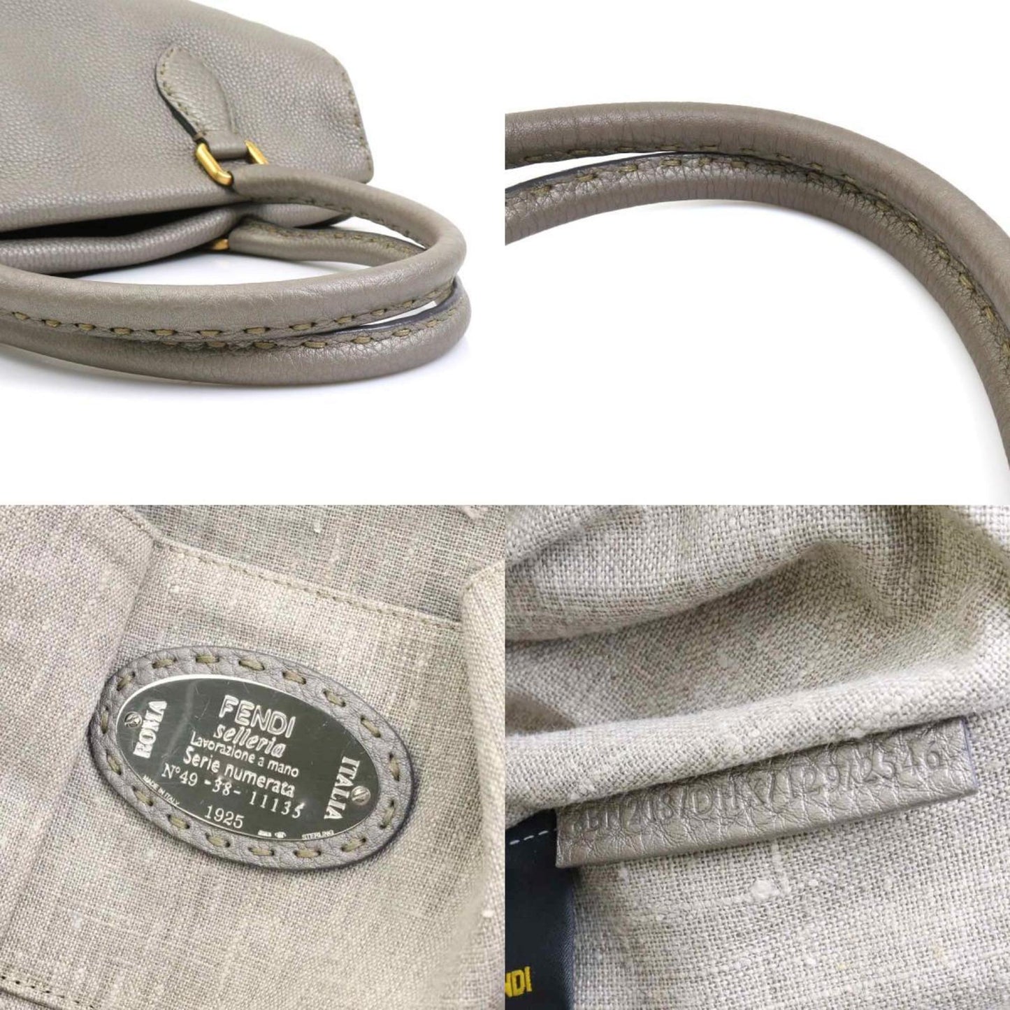 Fendi Handbag Selleria Leather Grey Gold