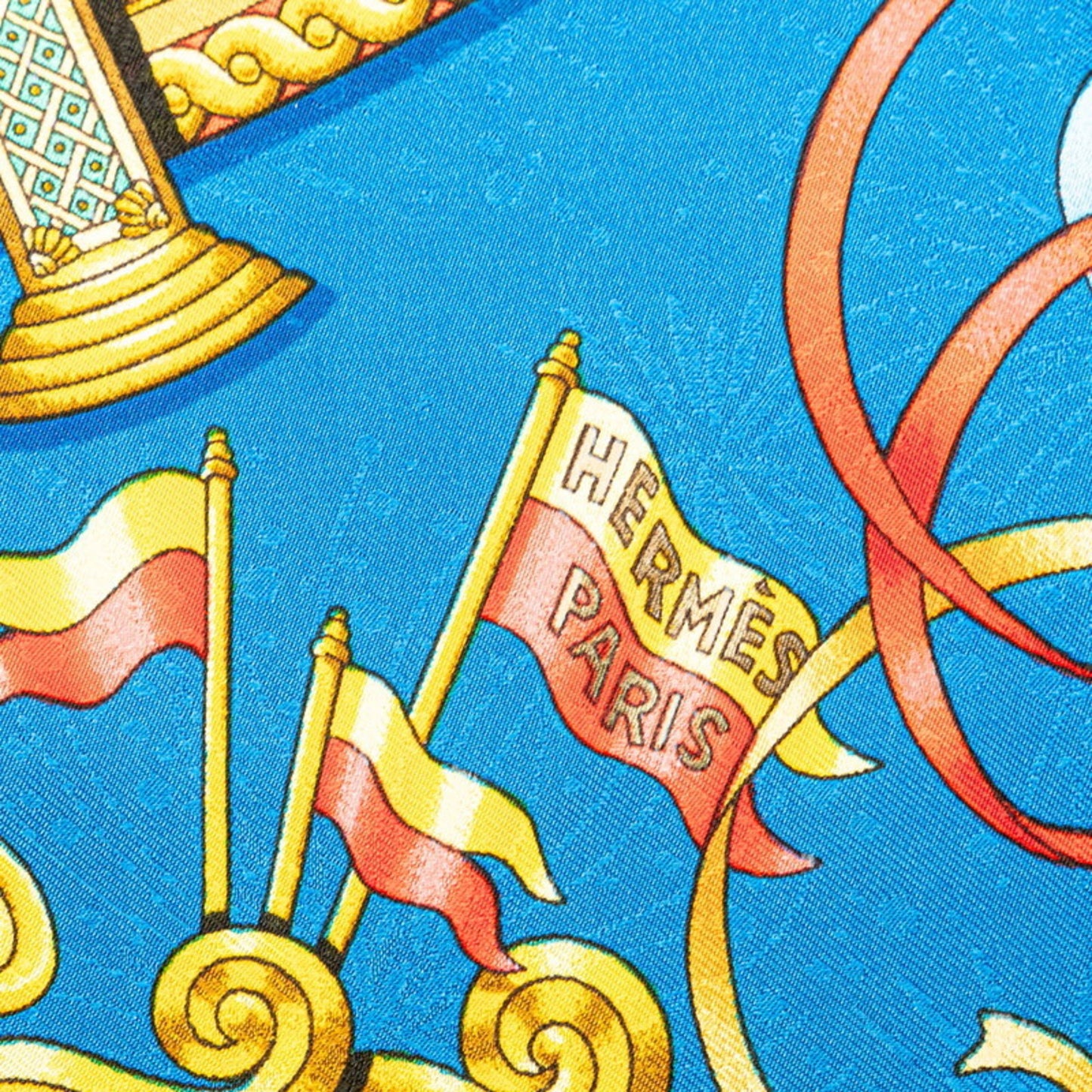 Hermes Carre 90 Luna Park Amusement Park Scarf Muffler Blue Gold Multicolor Silk