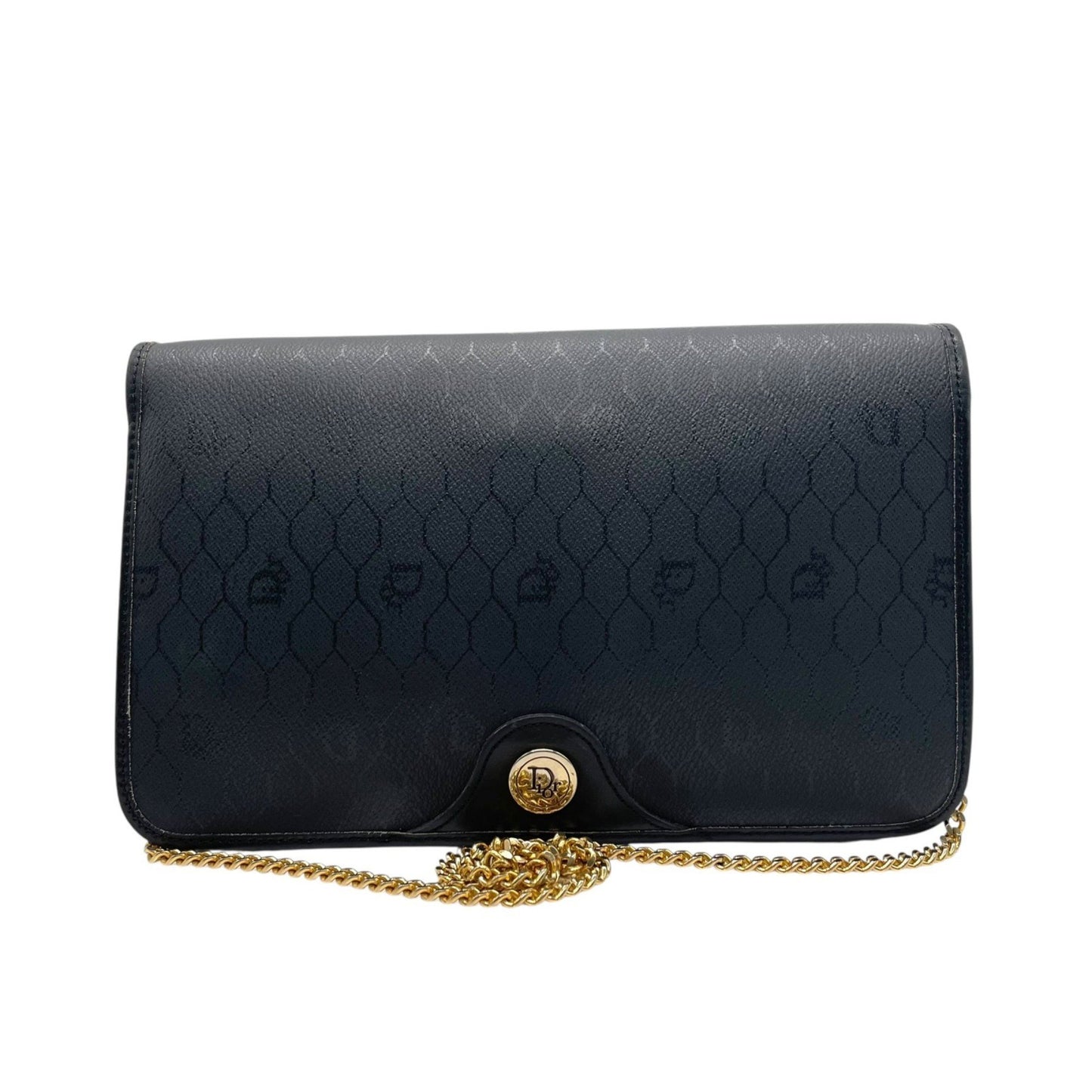 Christian Dior Vintage D7 Honeycomb Pattern Black Leather Shoulder Bag With Chain