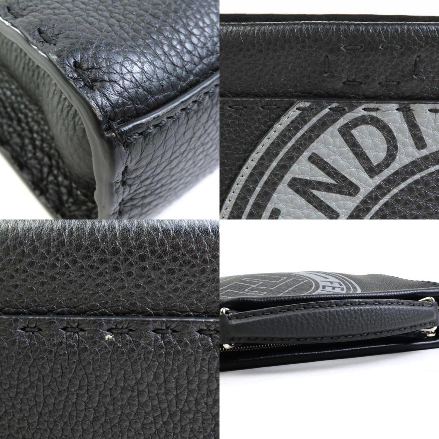Fendi Handbag Shoulder Bag Peekaboo Fit Leather Black Grey Silver