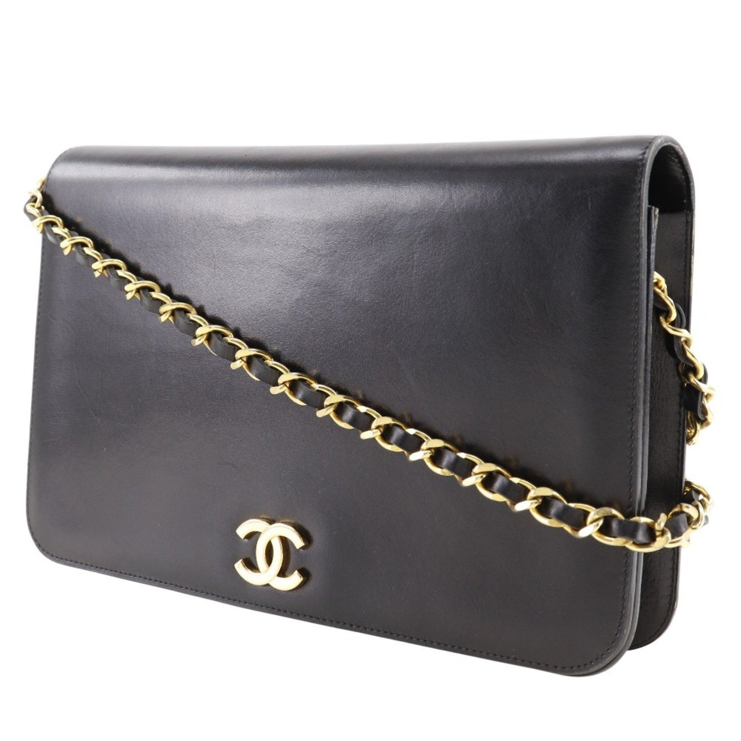 Chanel Chanel Chain Shoulder Bag Coco Mark Calf Black Snap Button Chainshoulder