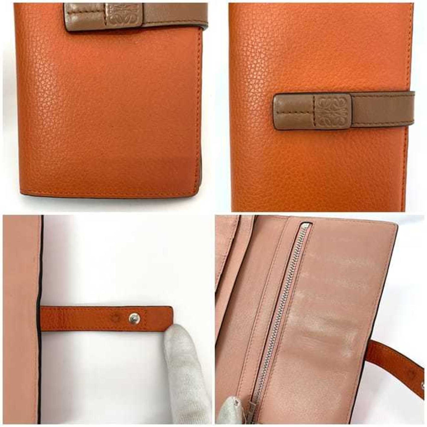 Loewe Bi-Fold Long Wallet Vertical Large F-21349 Orange Brown Anagram C660S40X01 Leather 061852