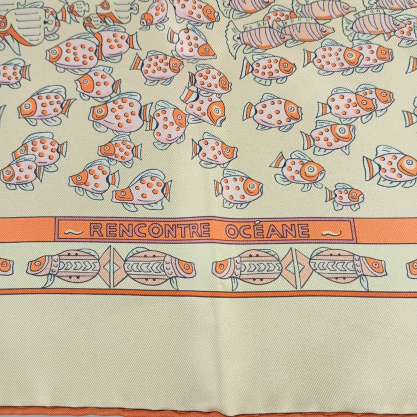 Hermes Scarf/Muffler Carre 90 Rencontre Oceane - Orange Multicolor 100% Silk