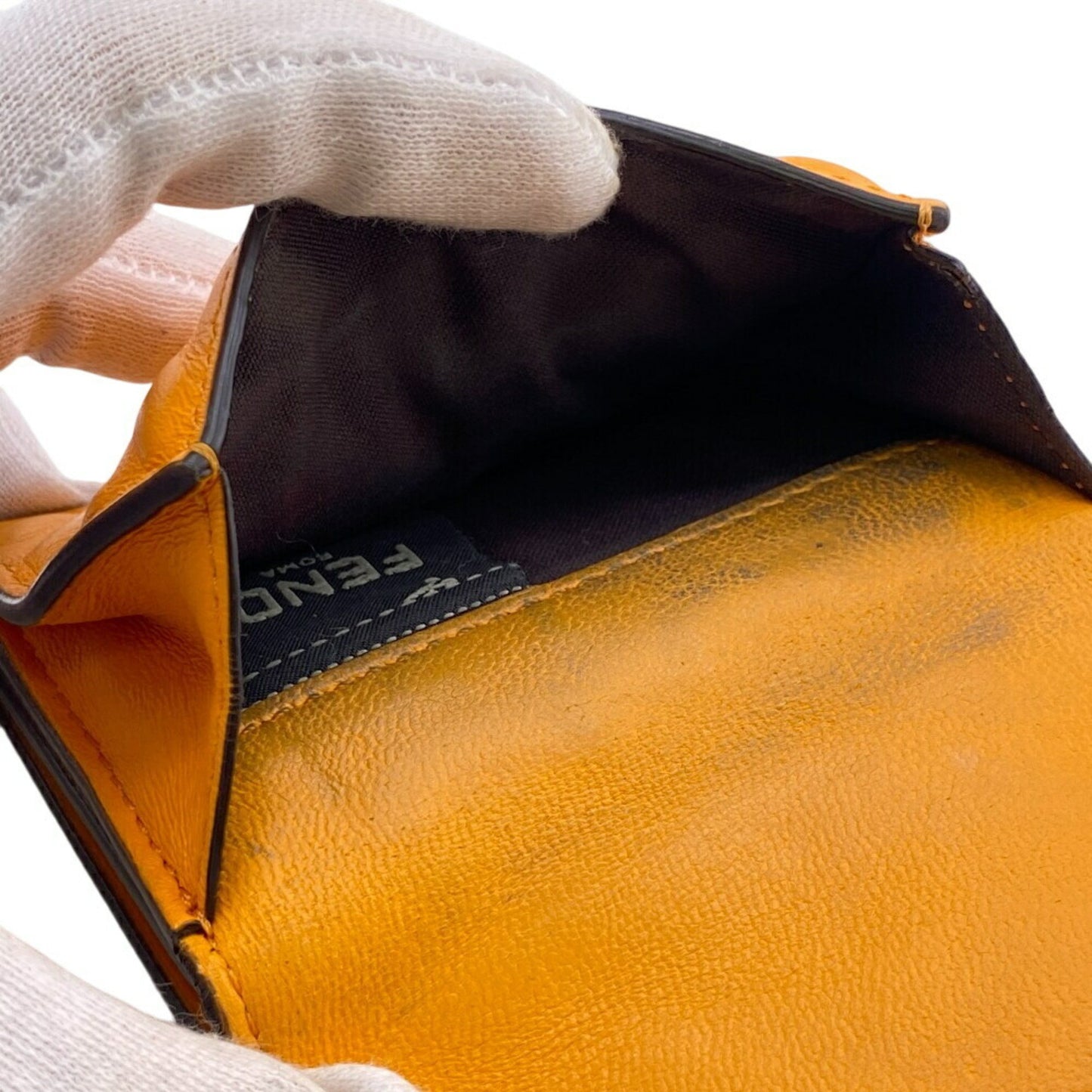 Fendi Bucket Micro Embossed Ff Tri-Fold Wallet In Orange