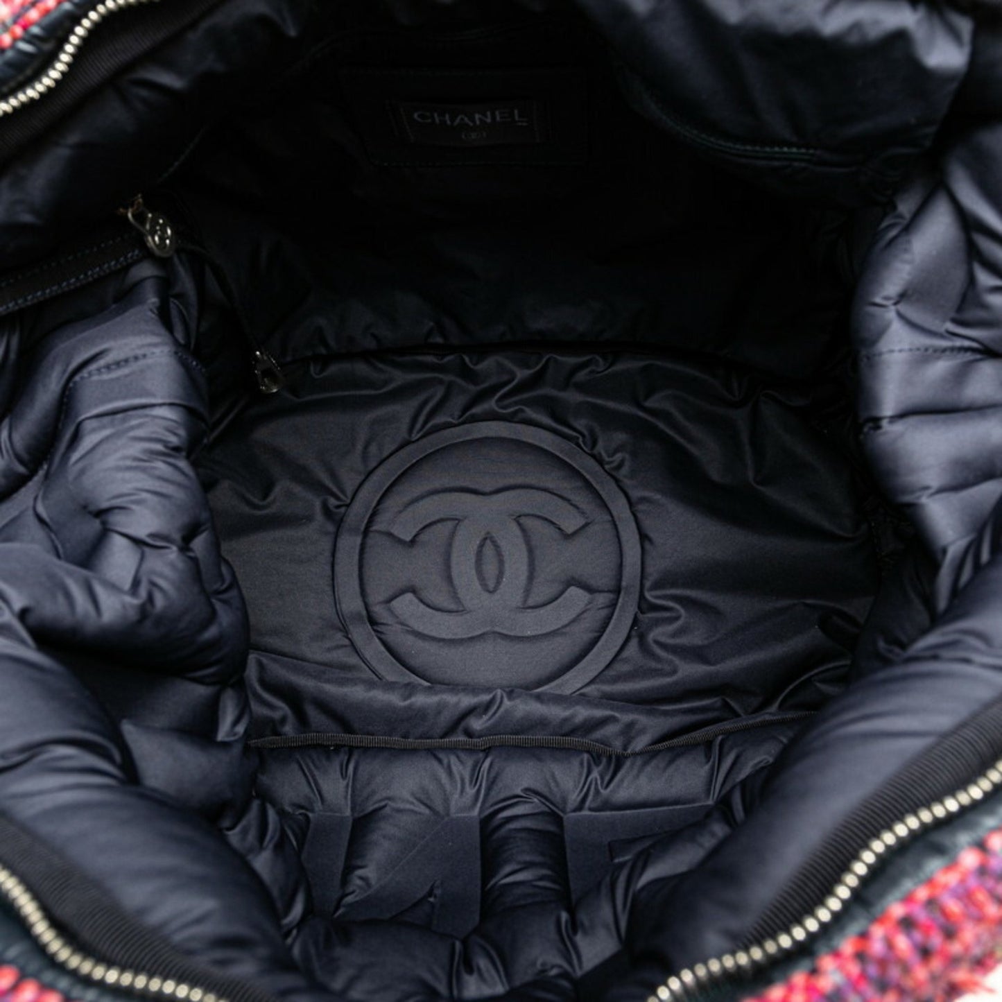Chanel Doudone Coconneige Embossed Handbag Shoulder Bag Navy Pink Nylon Wool