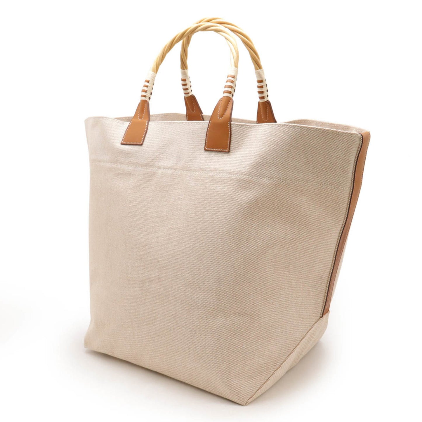 Hermes Hermes Steeple Tote Bag Large Toile H Straw Vaubarenia Leather Beige Brown ?P Engraved
