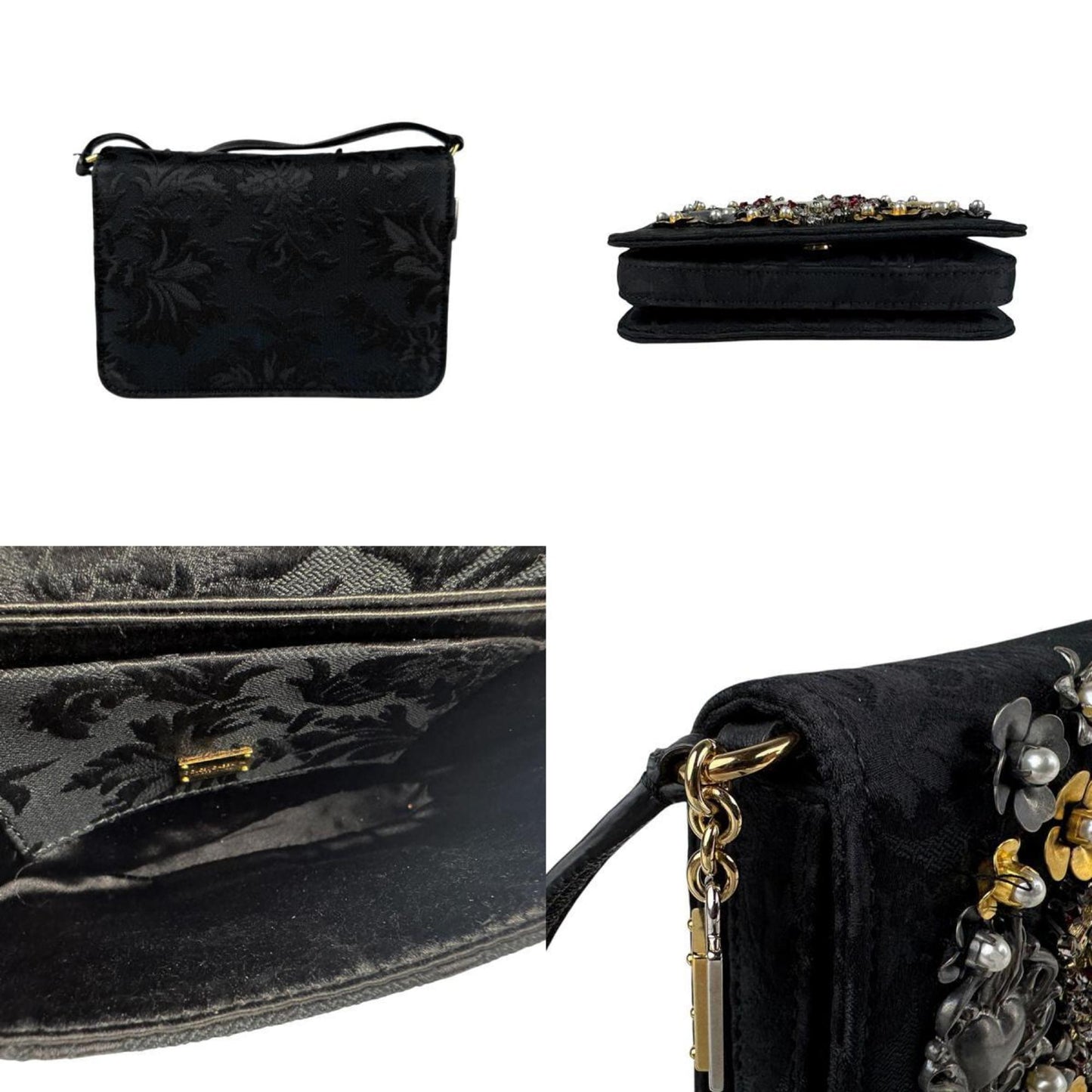 Dolce & Gabbana Shoulder Bag Satin Metal Black Gold Silver Red